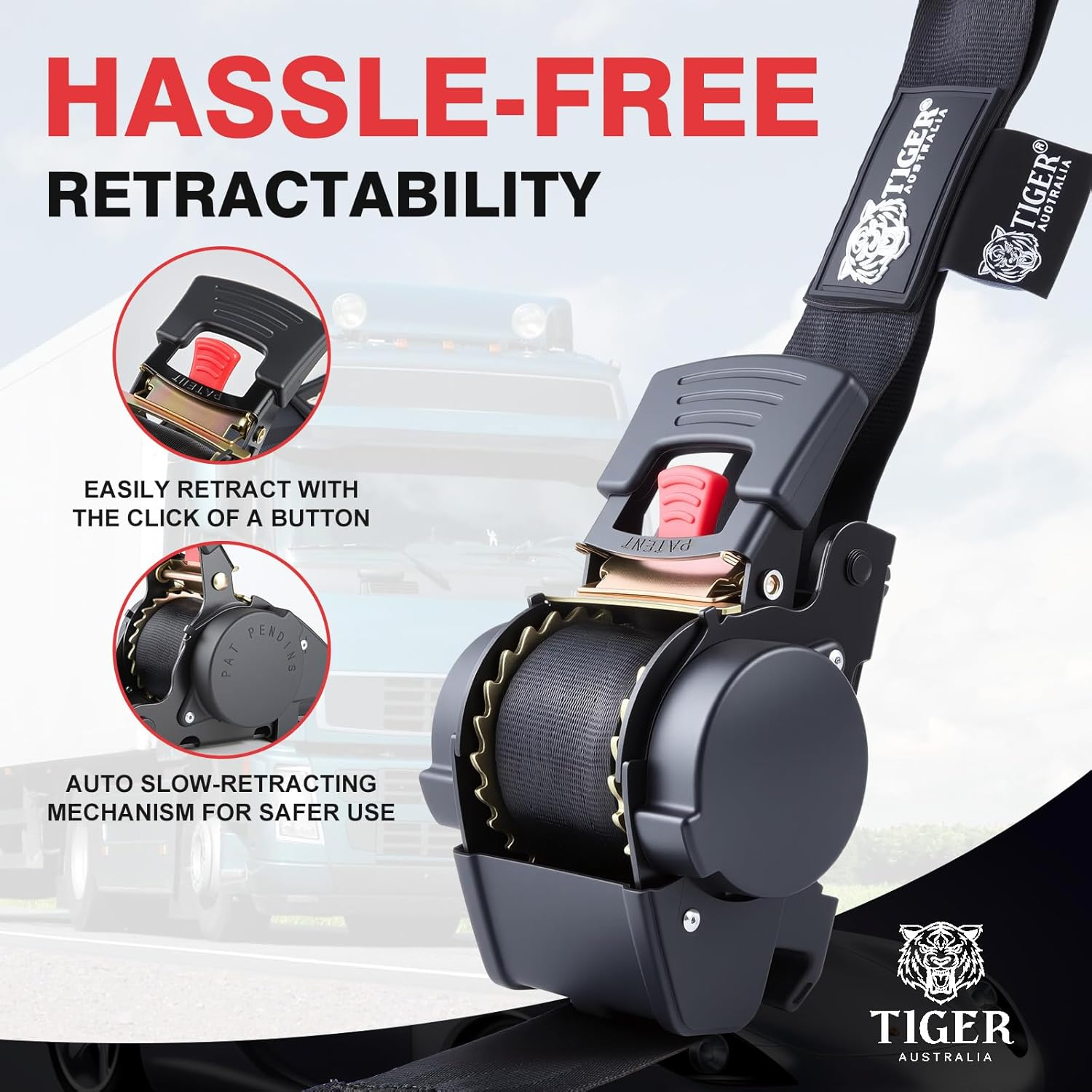Tiger Australia 50Mm &times; 3M Auto Slow-Retracting Design Ratchet Straps Heavy Duty Use 2-Pack
