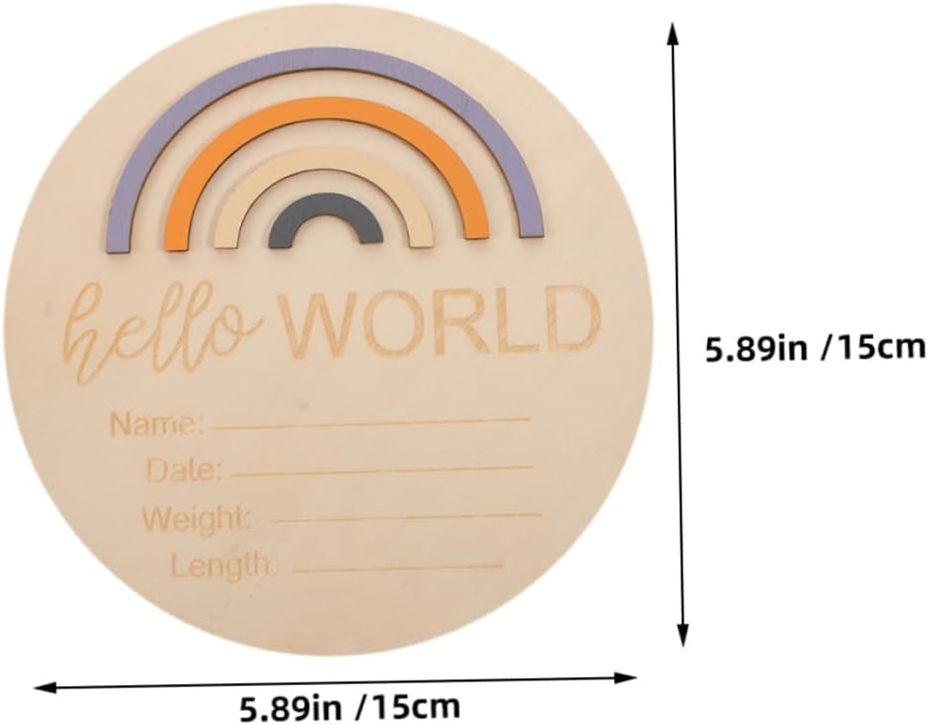 2Pcs Rainbow Pattern Monthly Milestone Cards for Newborn Photography Props Birth Announcement Signs Wooden Discs image number 2