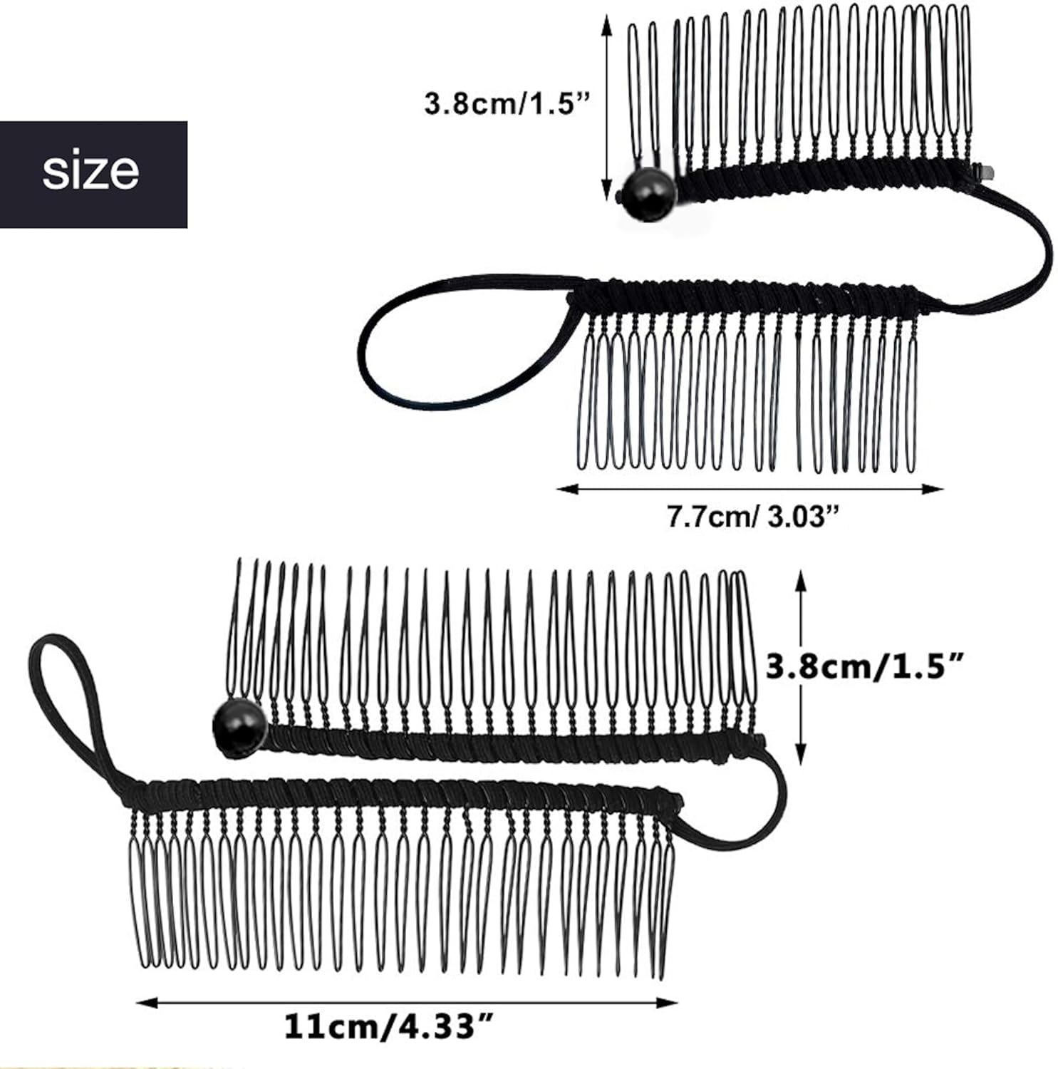 Stretchy Banana Hair Clip for Fine Thin Hair Stretch & Adjust - Decorative Sturdy & Lightweight - No Pressure or Headaches-Cord W/Bar Closur (Small, Black,20-Teeth) image number 3