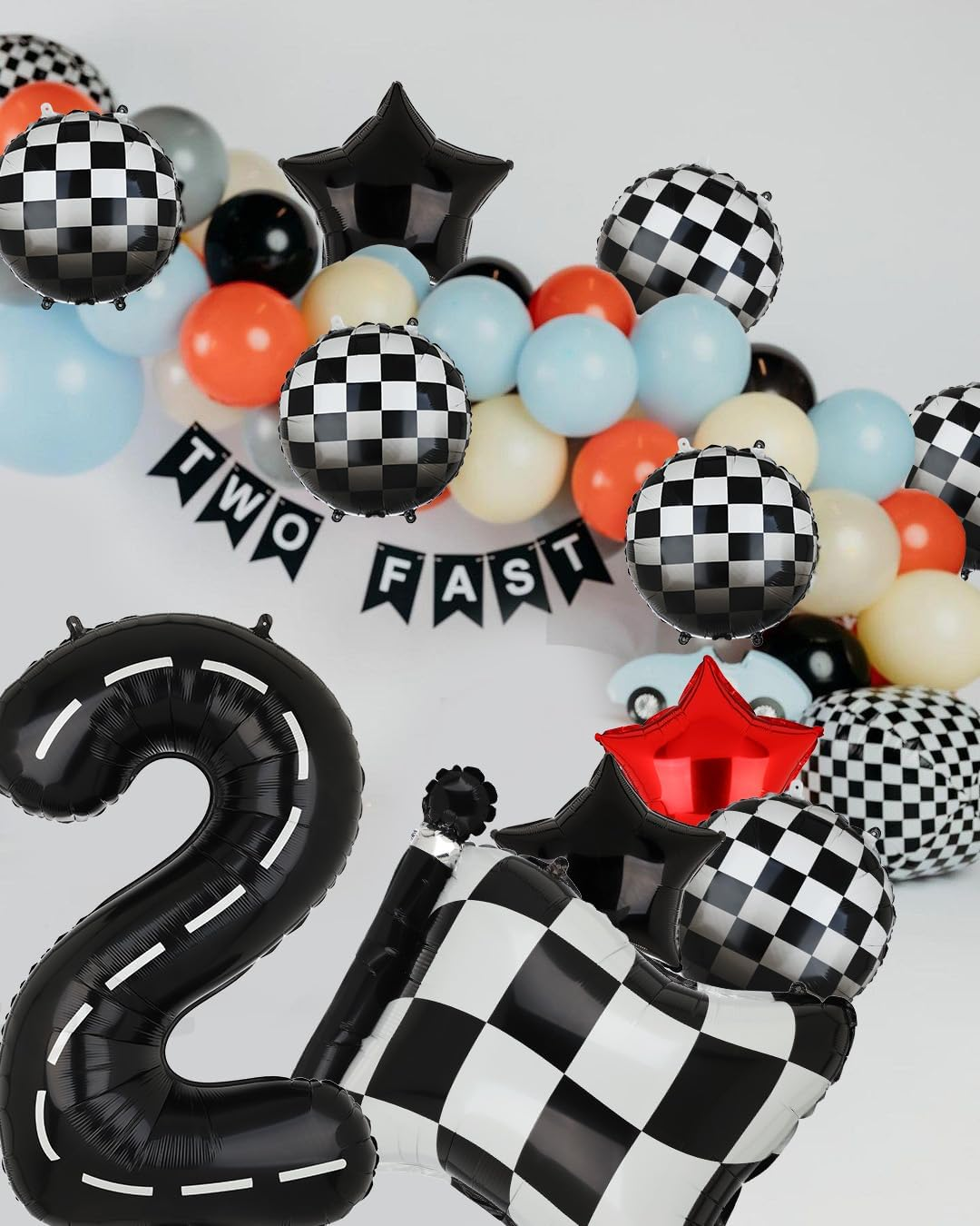 Race Car Birthday Balloons 40 Inch Racetrack Number Balloon 2 Black Boys Two Fast Birthday Race Car Theme Party Decor Supplies 5 Pcs Mylar Balloon image number 2