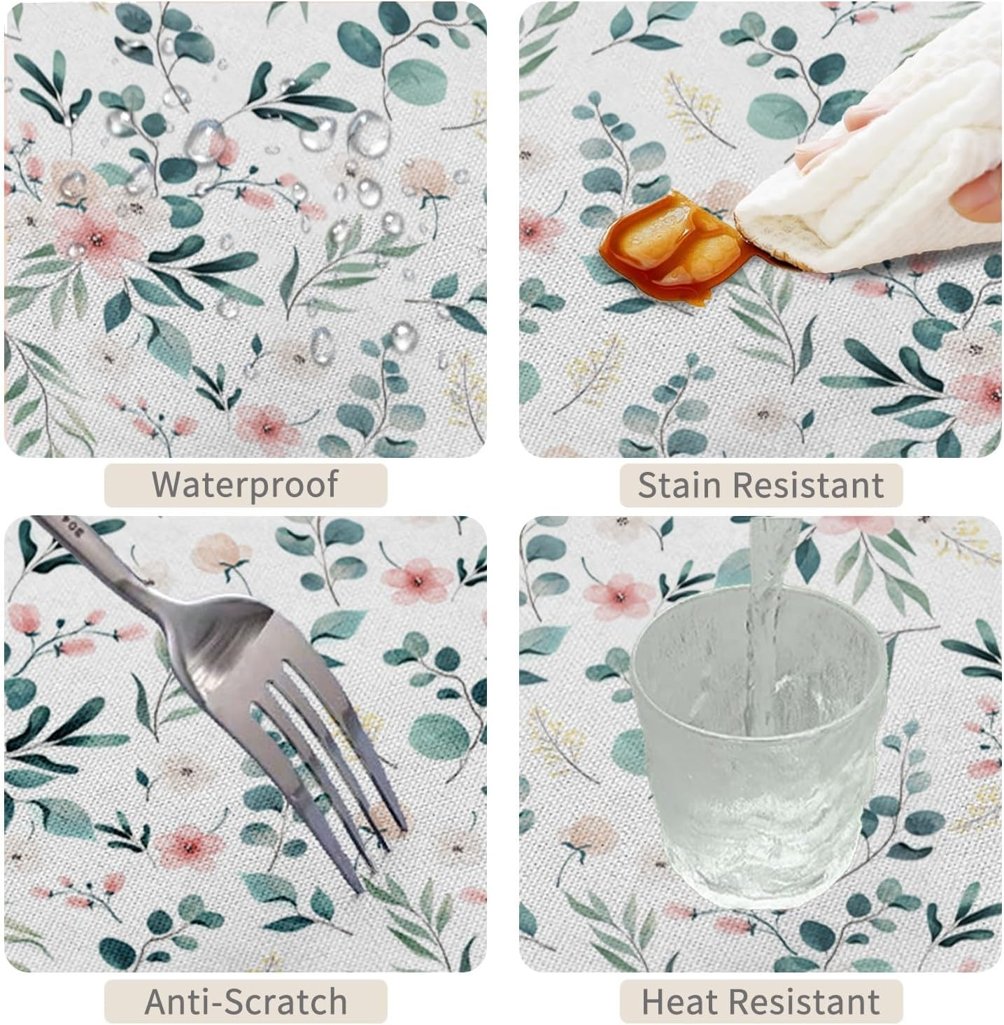 Spring Summer round Tablecloth 60 Inch Green Leaf Pink Floral Circular Table Cloth Washable Wrinkle Resistant Fabric Table Cover for Kitchen Dining Room Picnic Patio Indoor Outdoor Decor image number 2