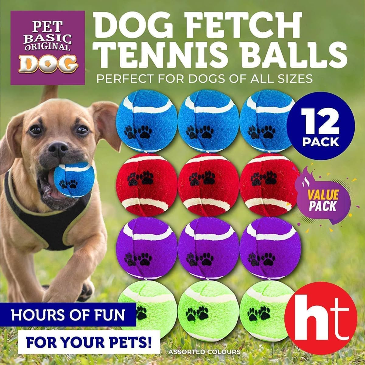 [12PCE] Pet Basic Dog Tennis Fetch Balls, Safe for Dog'S Teeth, Paw Design on Ball, Suitable for Indoor and Outdoor Use, Provides Quality Play Time for You and Your Dog -Assorted Colors (6Cm) image number 4