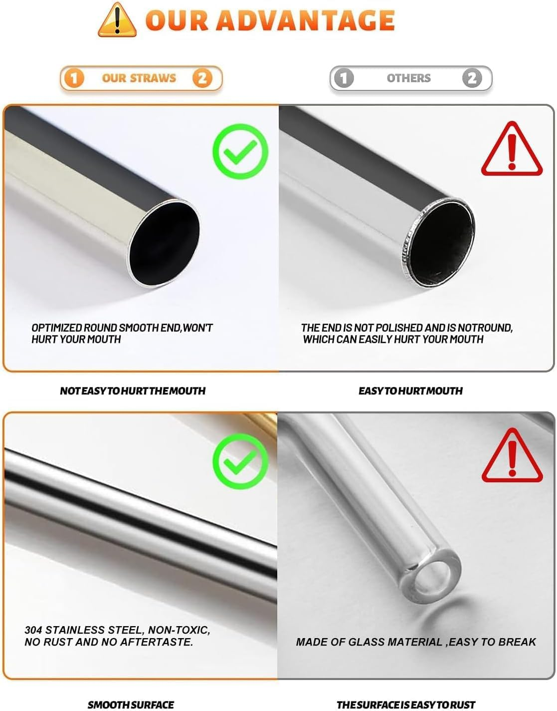 13-Piece Premium Stainless Steel Straw Set &ndash; Reusable Metal Straws with 4 Straight, 5 Bent, 2 Wide Boba Straws & 2 Cleaning Brushes &ndash; Eco-Friendly & Durable Straws (Silver)