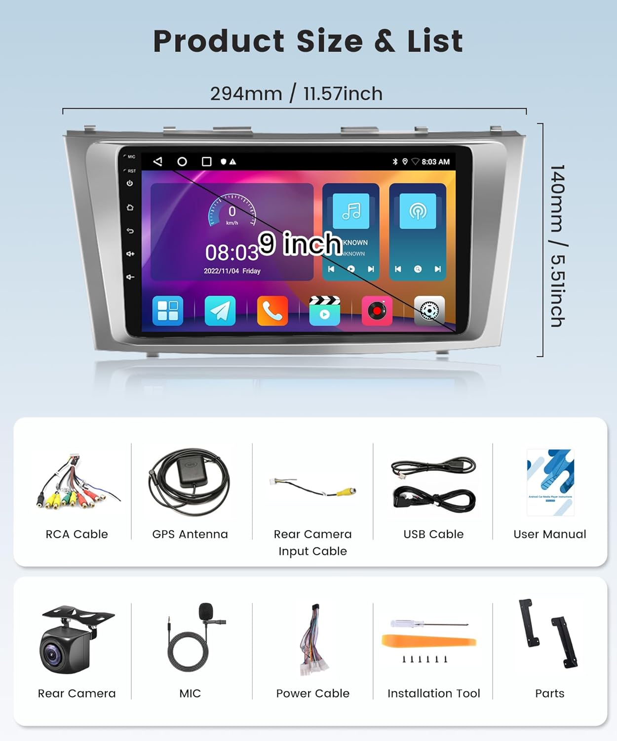 2G 64G Rimoody Car Radio for Toyota Camry 2006-2011, Android Car Stereo with Carplay Android Auto Mirror Link GPS Navigation Wifi 9 Inch Touchscreen Bluetooth FM/RDS Backup Camera image number 4