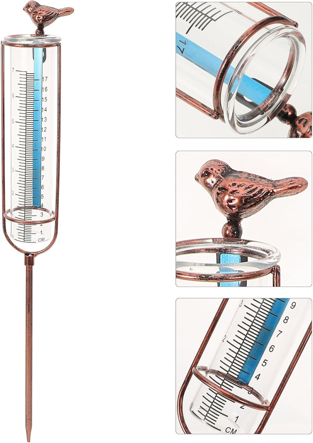 INOOMP Glass Rain Gauge Test Tube with Graduated Scale for Outdoor Garden Lawn Farm Iron Frame Elegant Brass Color Accurate Rainfall Measurement Tool image number 2