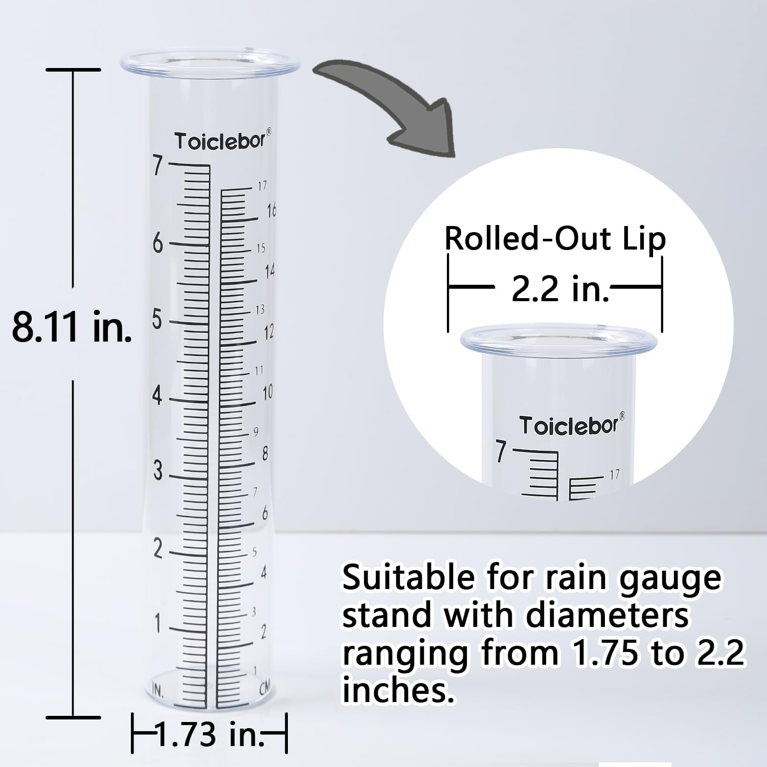 7" Capacity Rain Gauge Replacement Tube Plastic,Freeze Proof Tube,Big Numbers with Red Float Marker,Clear,8.11 Inch Height,Model RM-T01 image number 2