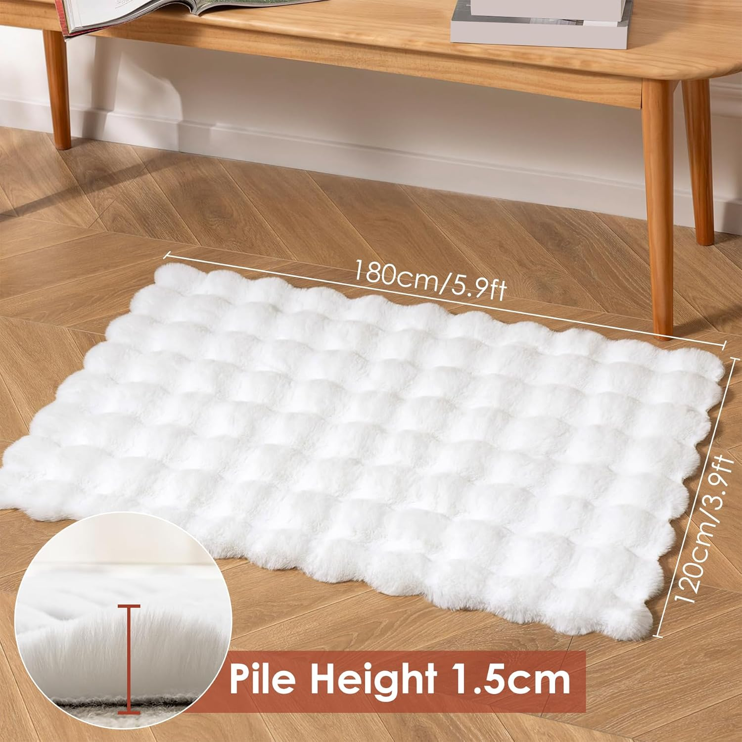 Fluffy Area Rug for Living Room, Luxury High Pile Shaggy Faux Fur Bubble Rugs for Bedroom, Modern Indoor Machine Washable Plush Carpet Anti-Skid Floor Mats for Home Decor (Beige, 120X180Cm) - Pink image number 3