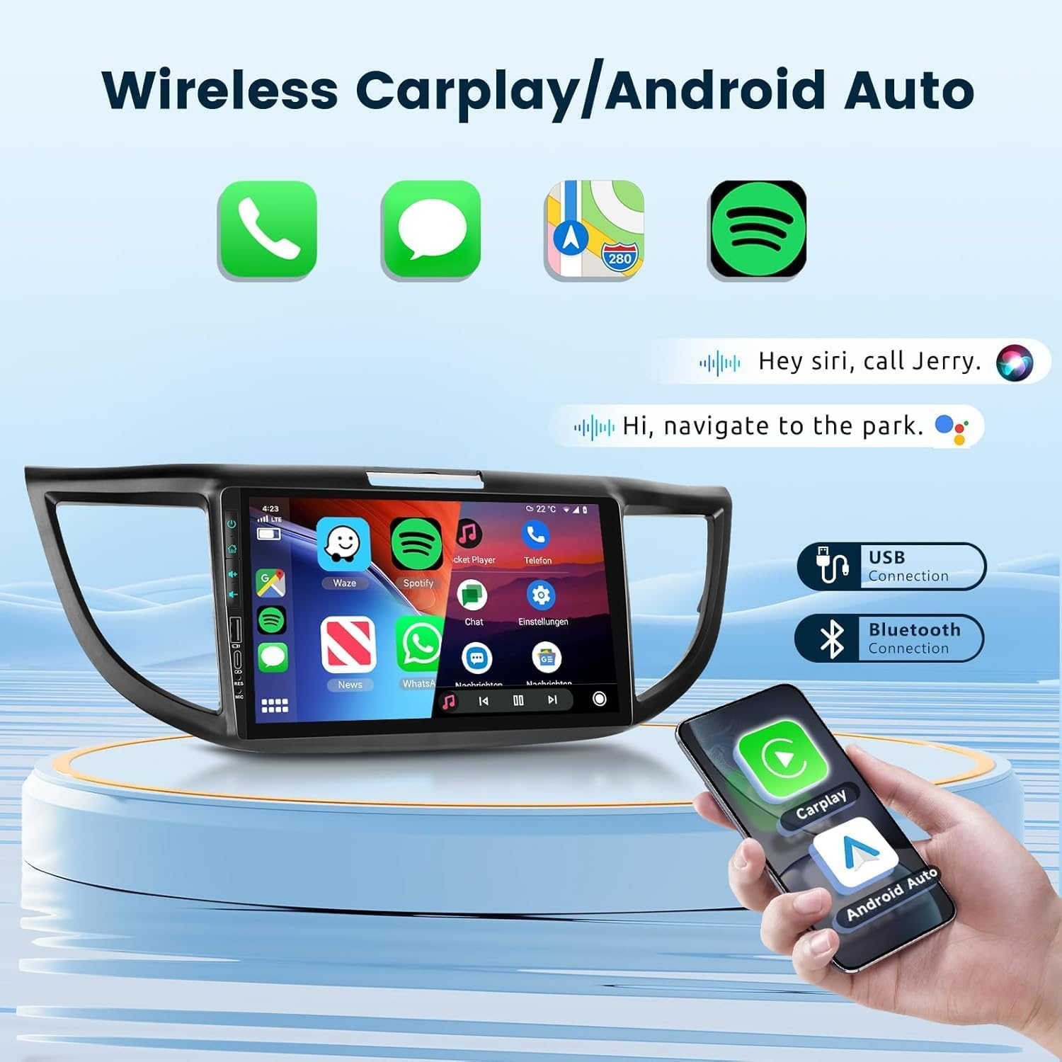 2G+64G Car Radio Stereo for Honda CRV 2012-2016, Wireless Carplay/Android Auto 9 Inch HD Touch Screen Android 13 Head Unit GPS Wifi Bluetooth Type-C/Usb EQ HD Backup Camera