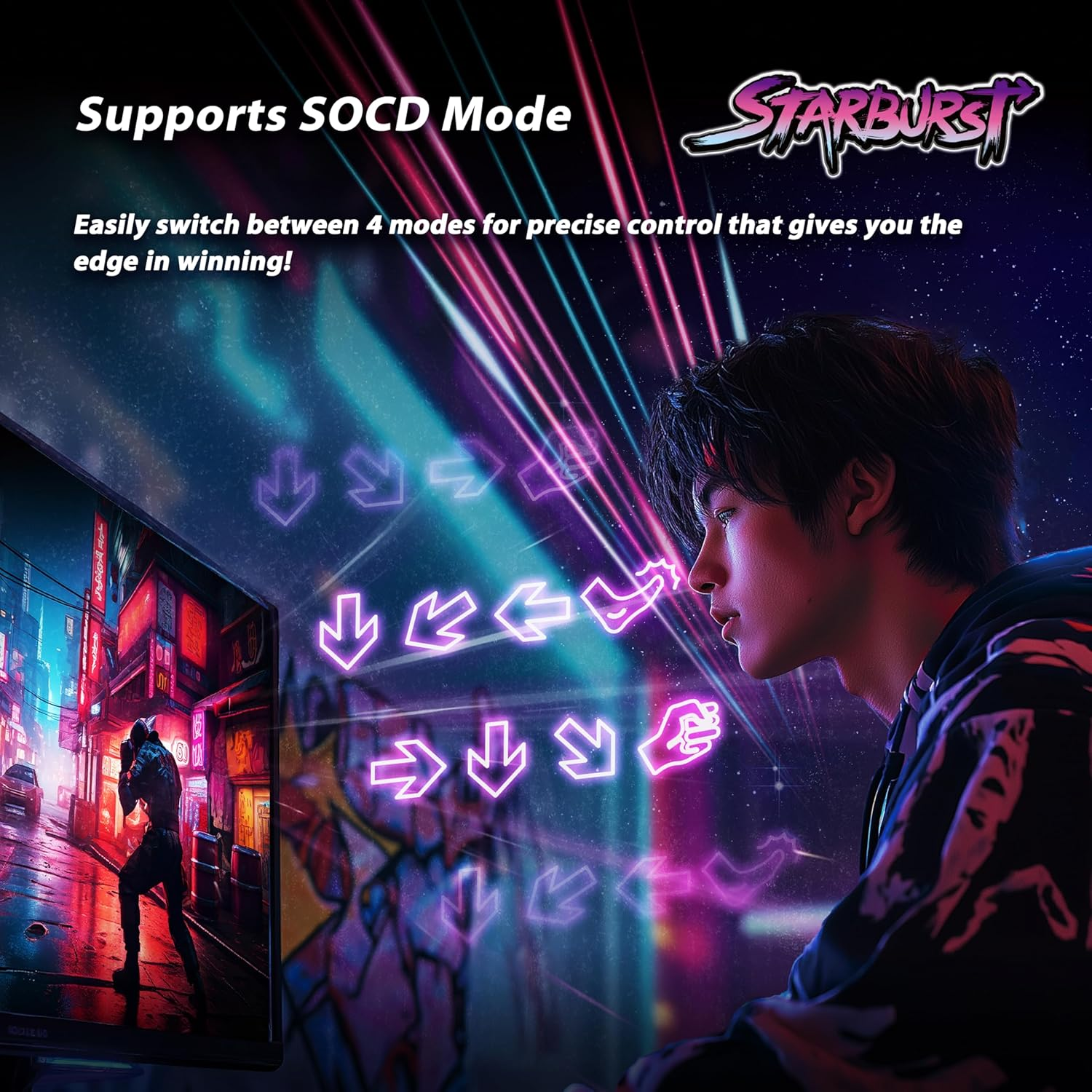 Brook Fighter Starburst All-Button Arcade Controller for PS5, PS4, Xbox Series X|S, NS & NS2, PC &ndash; Hot-Swappable Switches, RGB Lighting, Adjustable Angles, Tournament-Grade Performance