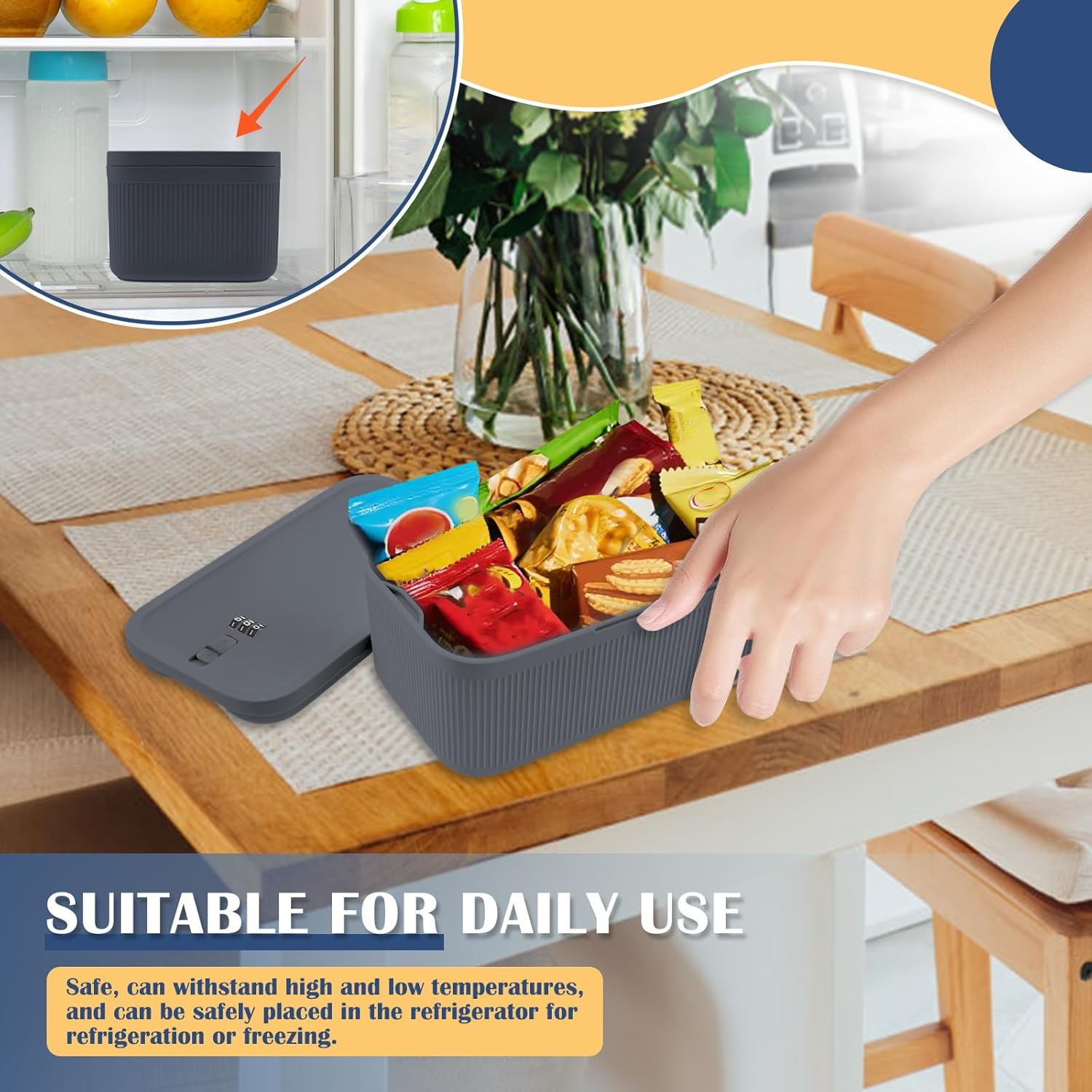 Lockable Storage Box, Medication Locking Box, Versatile Cell Phone Locked Jail with Combination Code, Portable Medicine Safe Case Container for Home Office Storing (Grayish Blue) image number 1