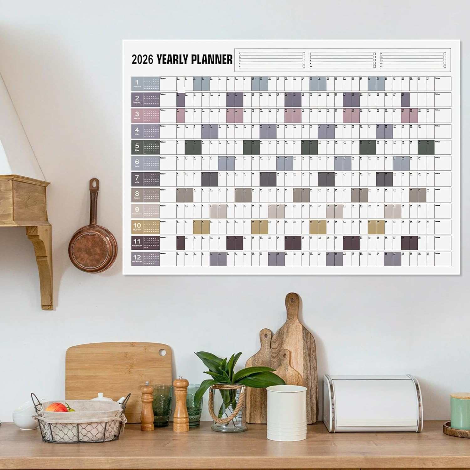 2026 Wall Calendar,Yearly Wall Planner Charts with Colored Stickers, Folded Paper Calendar 12 Month, Full Year Planner Calendar, 365 Daily Plan Chart, Easy Daily Planning at Home Office Classroom Decor