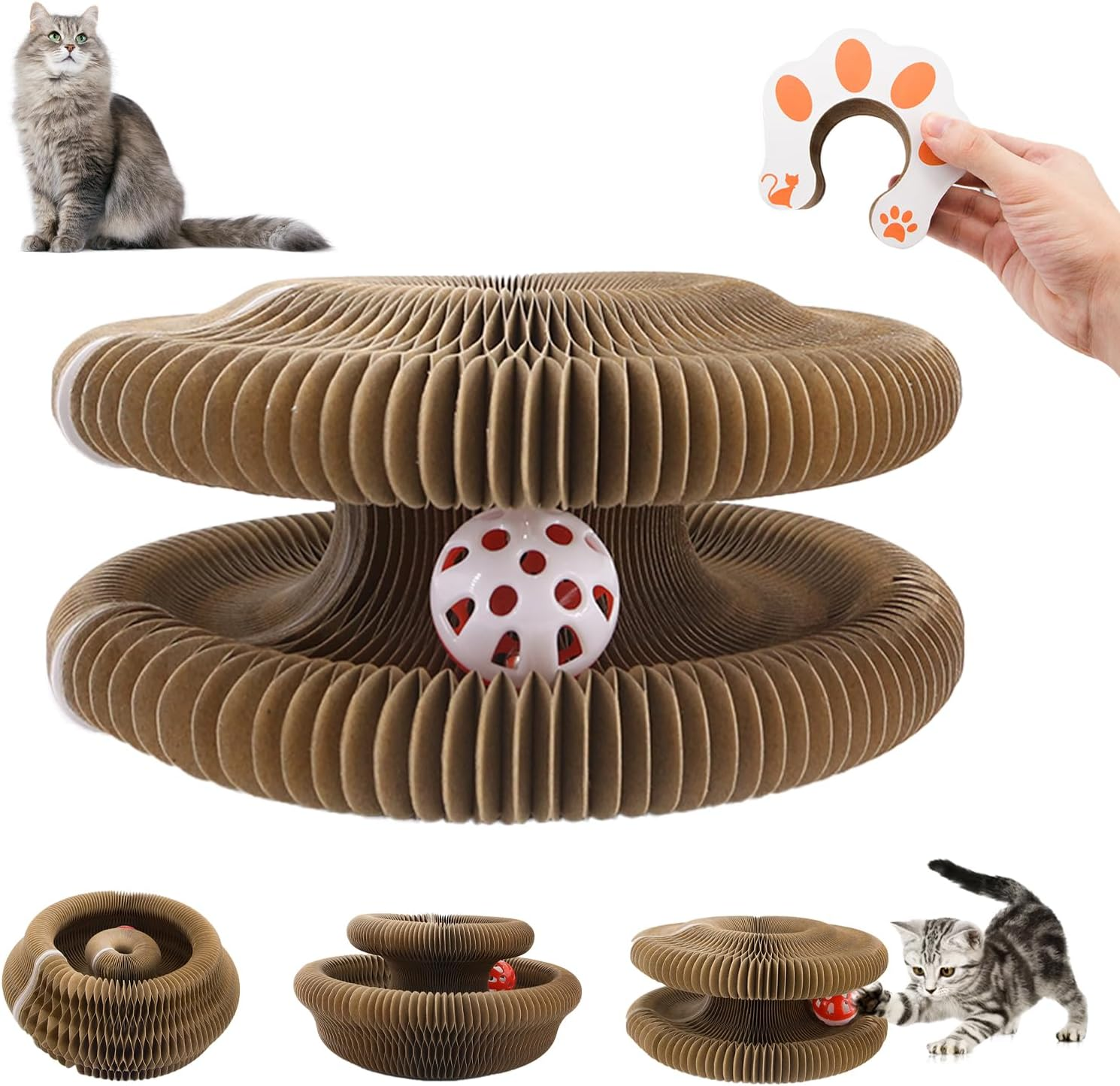 Magnetic Cat Scratchers with Bell Ball Foldable Cat Scratching Board for Cat Toys Reinforced Cardboard Cat Scratchers Can Transform Multiple Shapes Cat Toys for Indoor Cats Adult image number 2