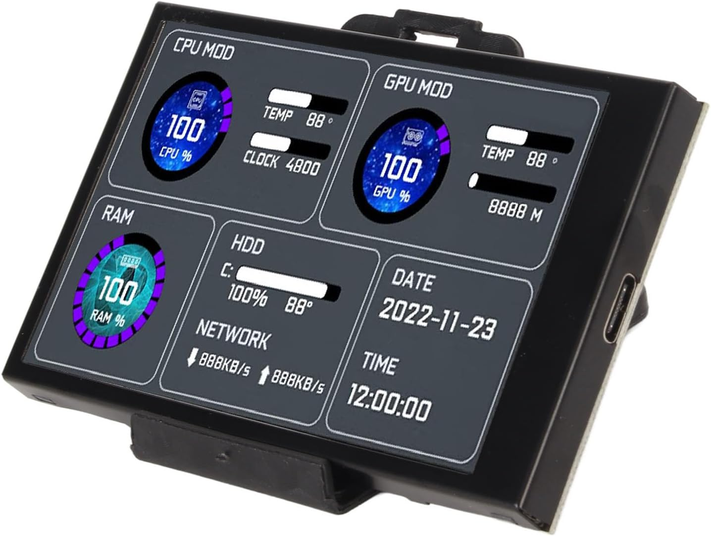 3.5 Inch IPS USB Mini Screen, PC CPU HDD Data Monitor, Computer Temperature Display, Type-C Sub Screen, Portable Small HD Monitor for System Desktop image number 1