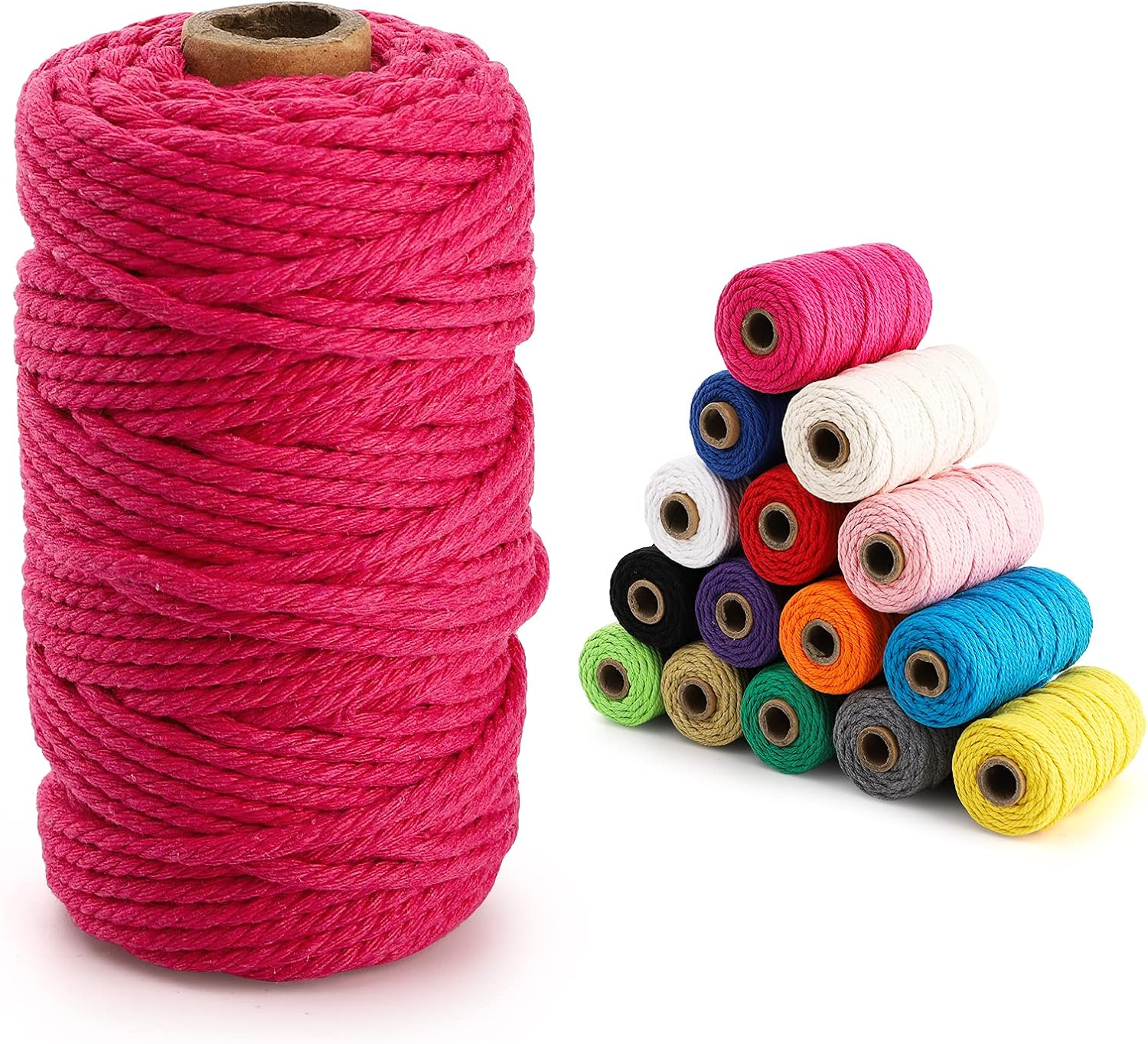 ZEAYEA 15 Rolls Macrame Cord, 3Mm X 480 Yards Natural Cotton Macrame Rope, 4-Strand Twisted Soft Cotton Twine String Cord for Artworks, Wall Hanging, Plant Hangers, Crafts, Knitting, 15 Colors image number 4