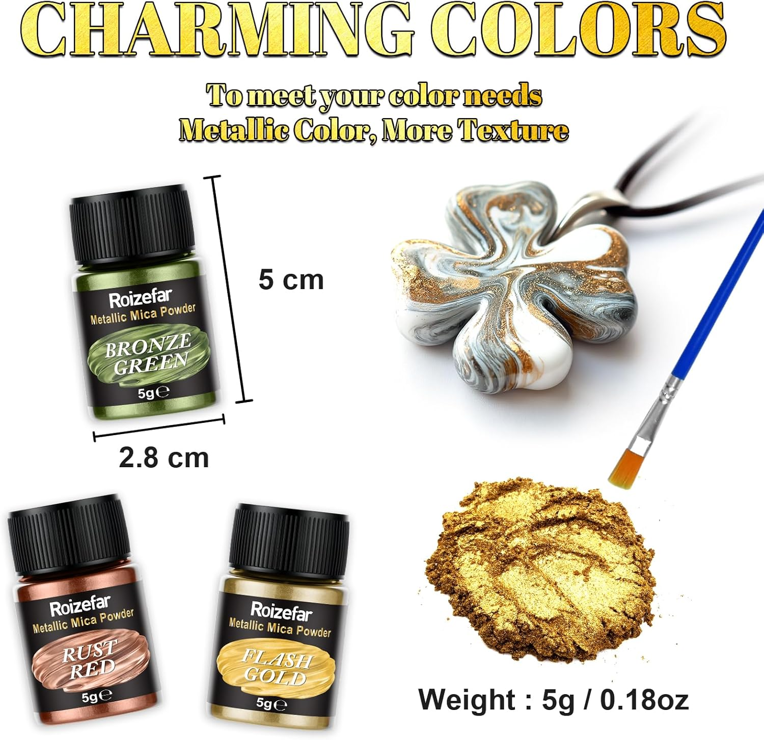 Roizefar Mica Powder - 20 Colors X 5 G Metallic Pigment Glitter Powder for Epoxy Resin, Soap Paint, Nail Polish, Resin Dye, Candle Making, Bath Bombs, Slime image number 2