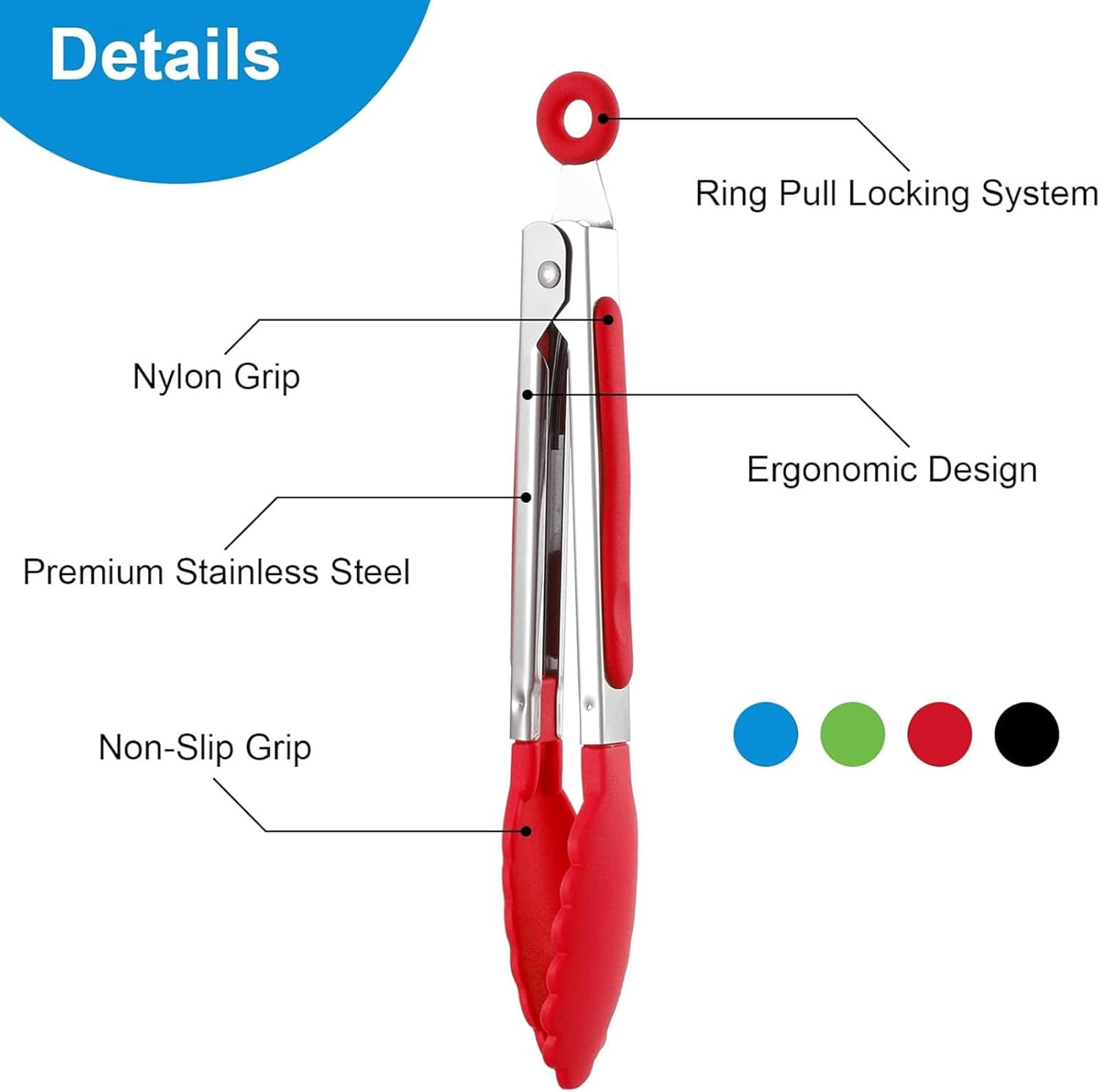 7 Inch Mini Serving Kitchen Tongs with Silicone Tips, Stainless Steel Tongs for Salad, Grilling, Frying and Cooking, 4 Pieces image number 2