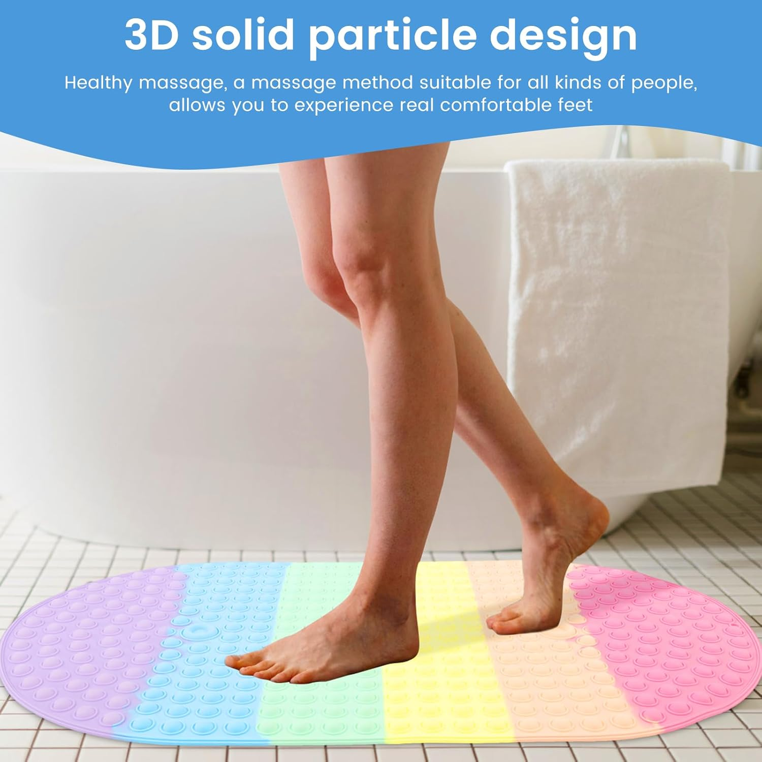 Baby Bath Mat for Tub Kids Non Slip 27"X15" Colourful Bathtub Mats with Push Bubbles & Suction Cups for Bathroom Shower Room (Colorful, 1Pc)