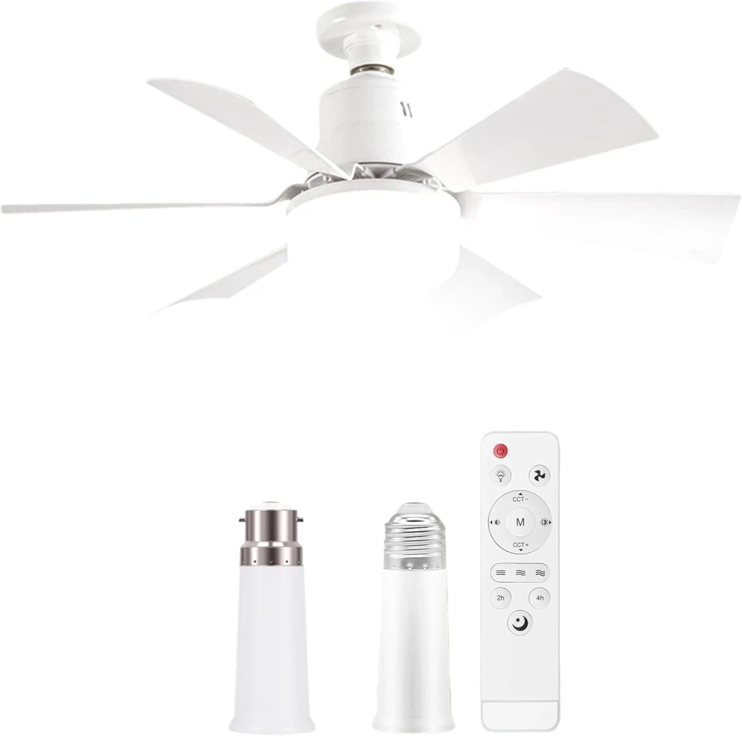 Socket Fan Ceiling Light with Light and Remote, E26/E27/B22 Plug in Bulb for Bedroom, Kitchen, Living Room, Workshop-3 Color Temperatures, 3 Fan Speeds,2000 Lumens,(Batteries Not Included)