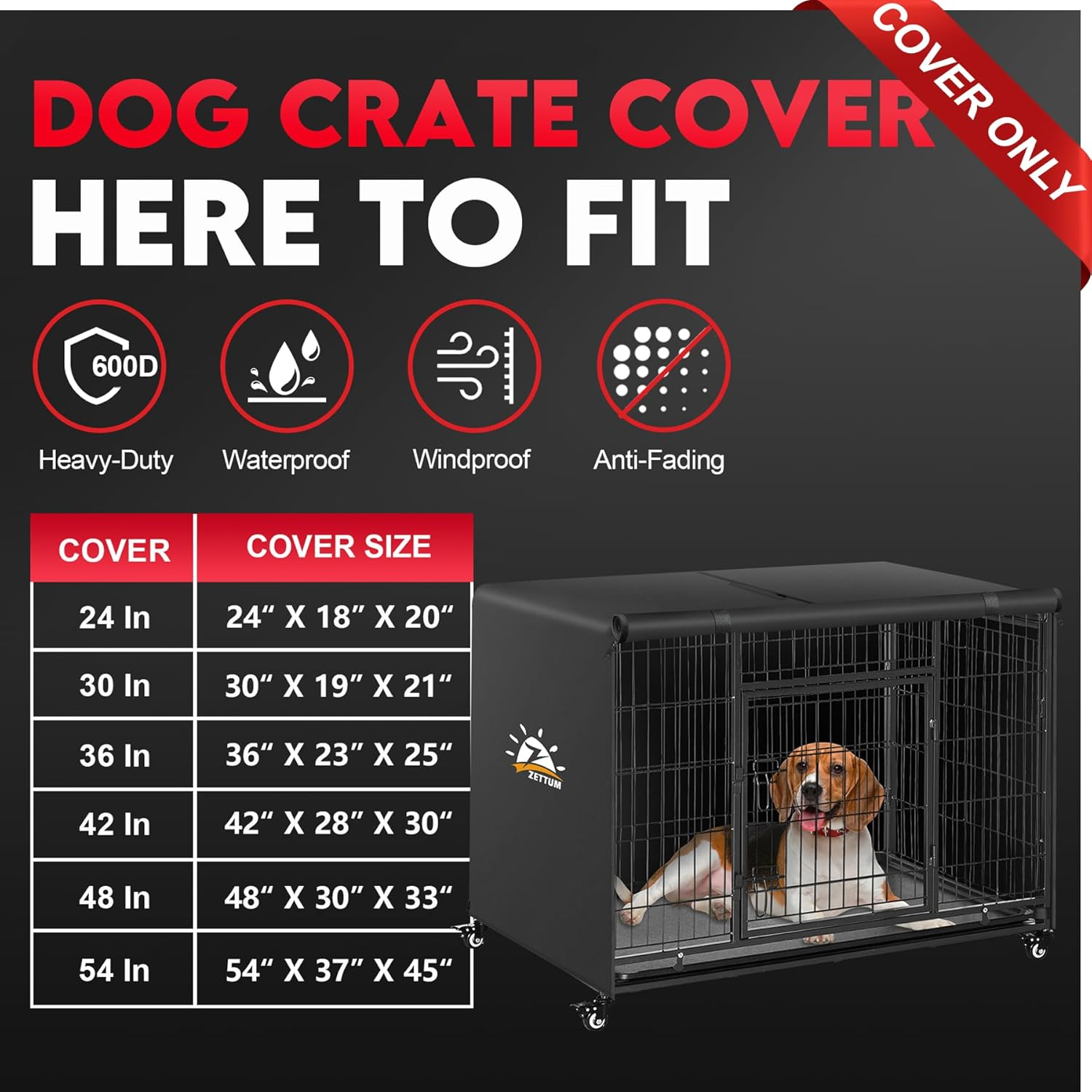 Zettum Dog Crate Cover - 600D Kennel Crate Covers for Dog Cage Waterproof & Heavy Duty, Small Dog Cage Cover Universal Fit for Most Wire Pet Crates(Cover Only) image number 1