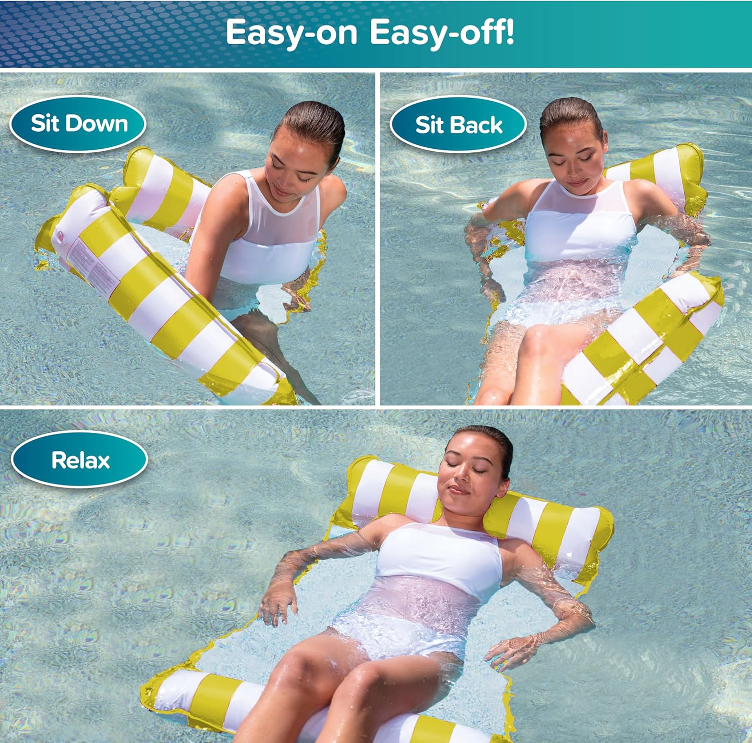 Aqua Original 4-In-1 Monterey Hammock Pool Float & Water Hammock &ndash; Multi-Purpose, Inflatable Pool Floats for Adults &ndash; Patented Thick, Non-Stick PVC Material &ndash; Golden Sunshine - Blue Fern image number 6