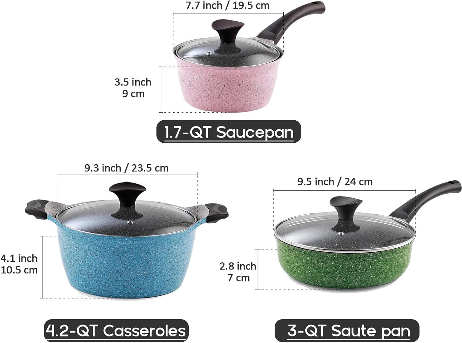 Cook N Home 2565 6-Piece Nonstick Ceramic Coating Cookware Set, Multicolor Large image number 4