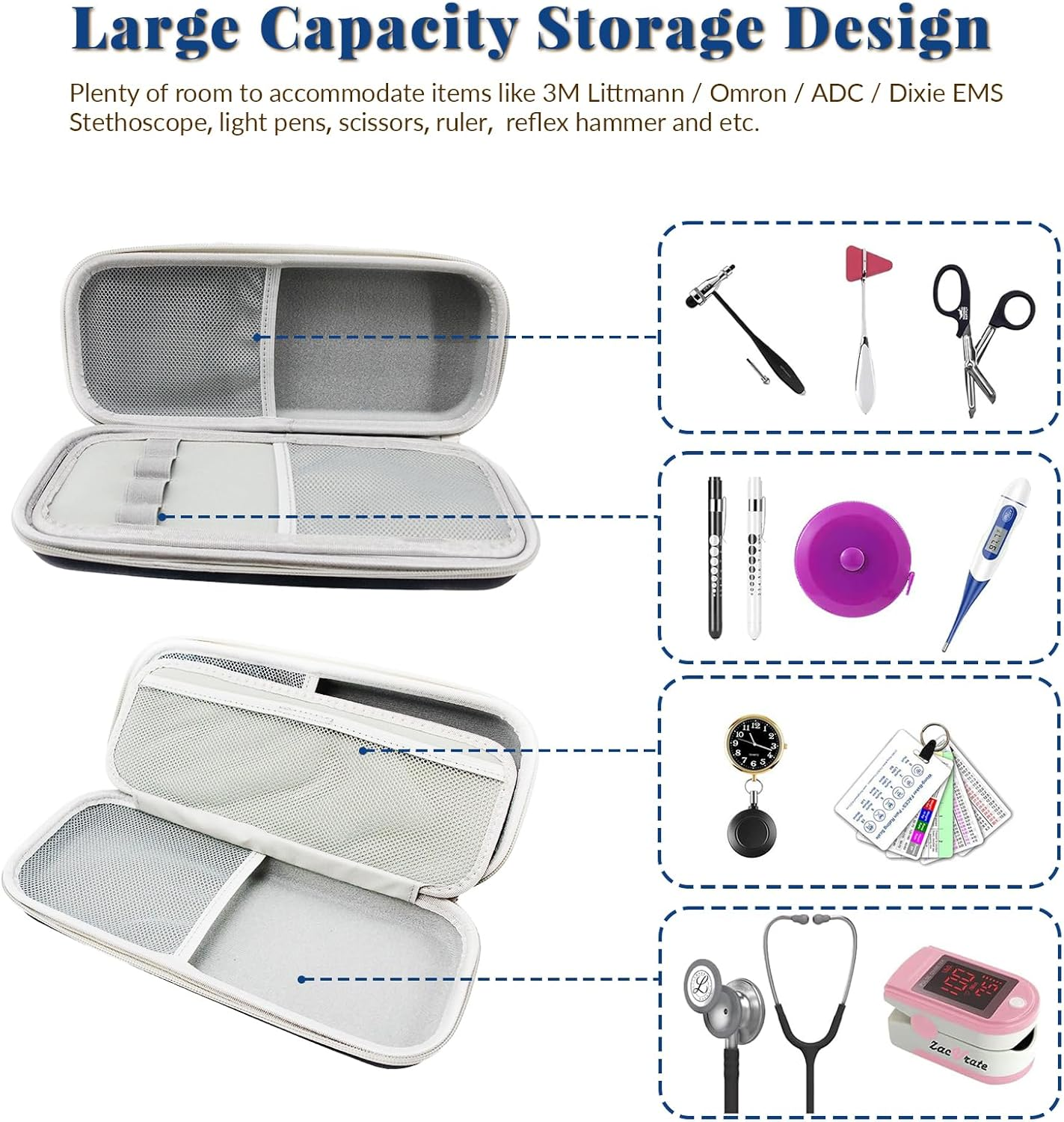 Stethoscope Case for 3M Littmann Classic III, Lightweight II S.E, MDF Acoustica Deluxe ADC, Case for Omron Stethoscopes, (Case Only!) Large Capacity for Nurse Accessories image number 1