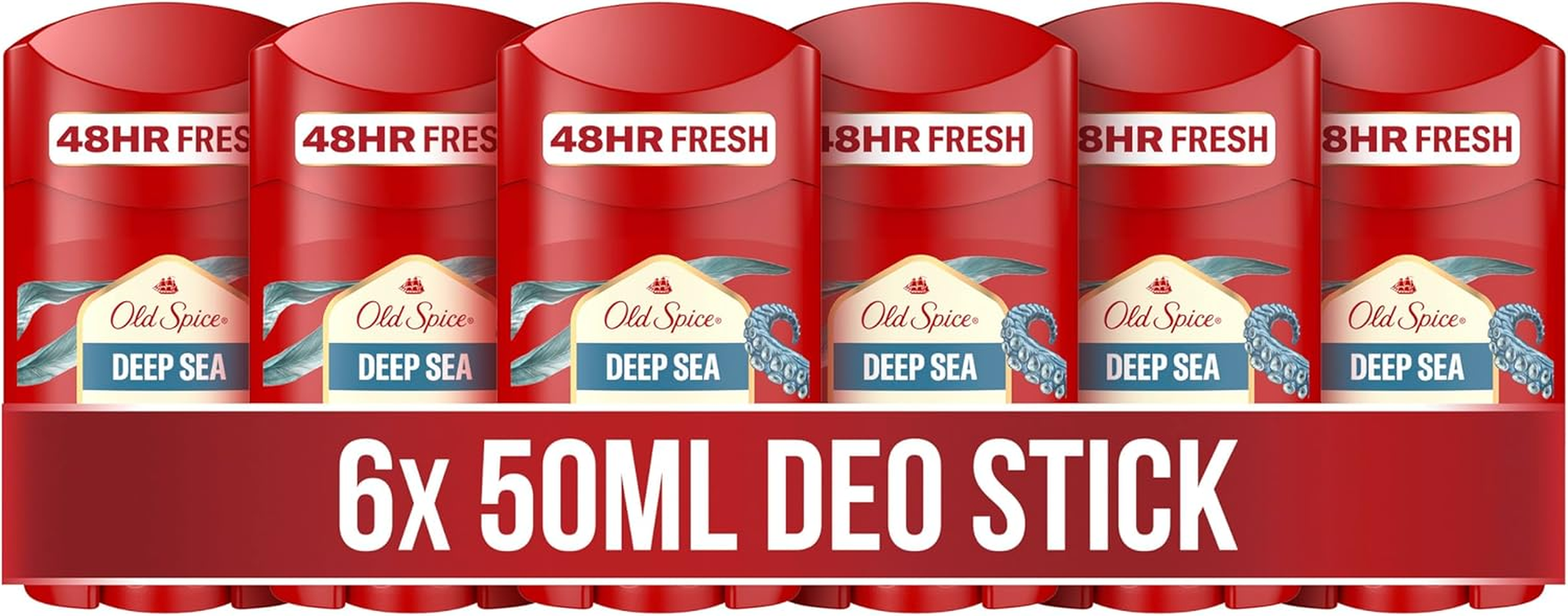 Old Spice Deep Sea Deodorant Stick for Men, 6 X 50 Ml, 48H Fresh, Long-Lasting Fragrance in Perfume Quality, 0% Aluminium Salts, No Stains on Black and White, Made from 50% Recycled Plastic image number 1