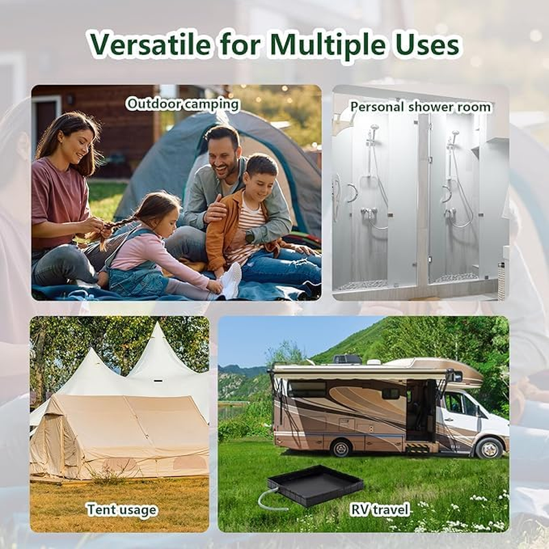 Large Shower Base with Drain-Pipe, Foldable Camping Shower Mat with Wrapped Edges, Portable Shower Base for Outdoor Shower Camping, Rapid Drainage Shower Pan, Privacy Shower Base, Keep Feet Clean (1)