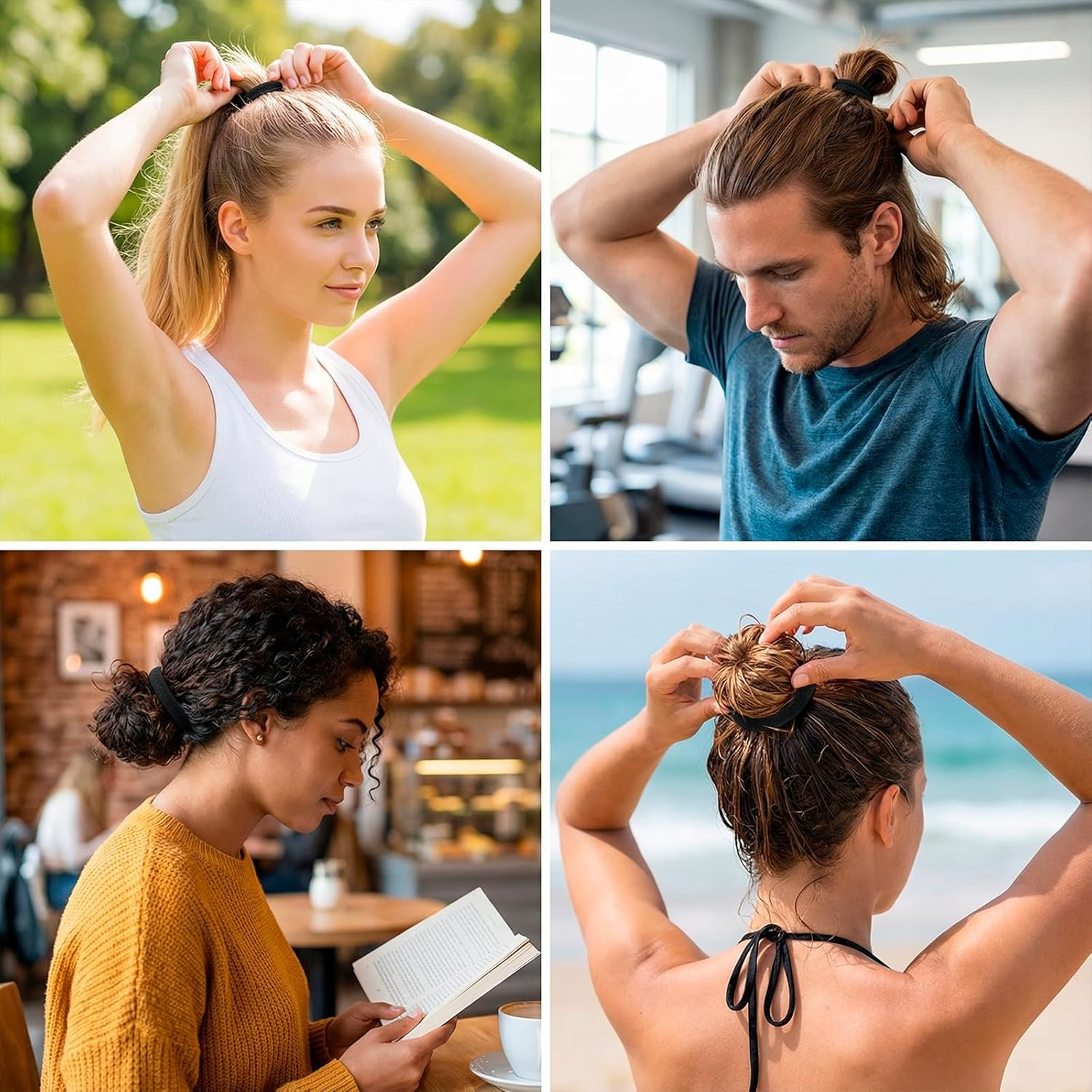 Luzcauwy 100Pcs Seamless Hair Ties, Soft Cloth Fabric Black Bands - Damage Free Ponytail Holder for Thick Thin Hair, Elastic Scrunchie Headband Accessories for Women Girls, 1.5 Inch Diameter image number 1