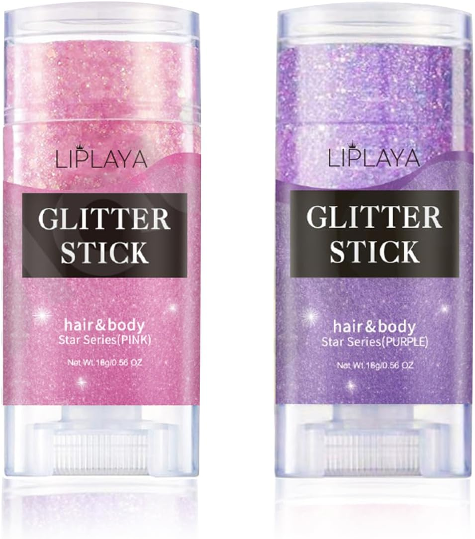 Enmart 2 Colors Body Glitter Stick, Sequins Glitter Gel Cream Face Paint, Nails Shimmer Cosmetic Long Lasting Diamond Liquid Sparkling Music Festival Art Rave Makeup for Body Face Eye Hair Lip, 16G