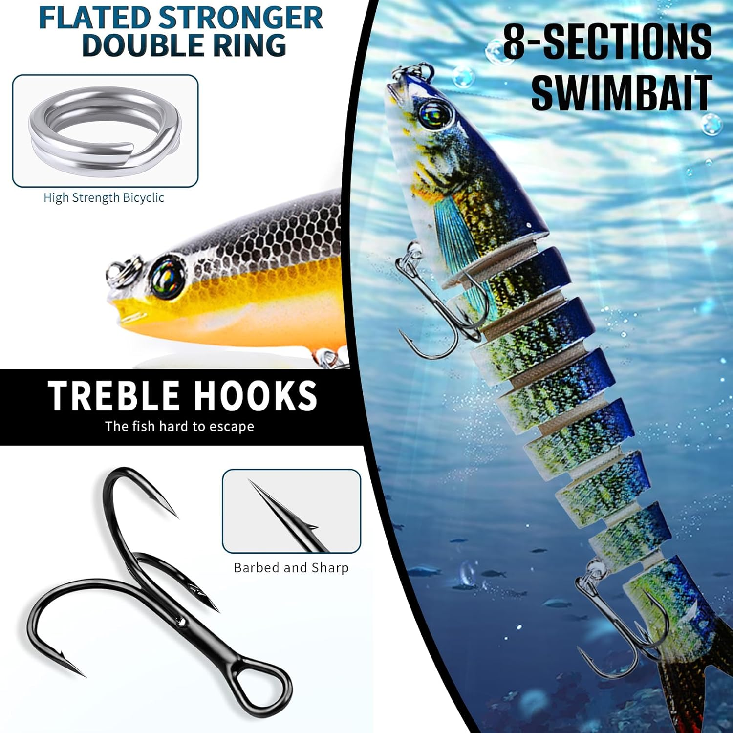 Roseflower 8 Segments Multi Jointed Swimbaits, Slow Sinking Fishing Lures for Freshwater & Saltwater, Ideal Accessories for Fly, Sea Fishing image number 2