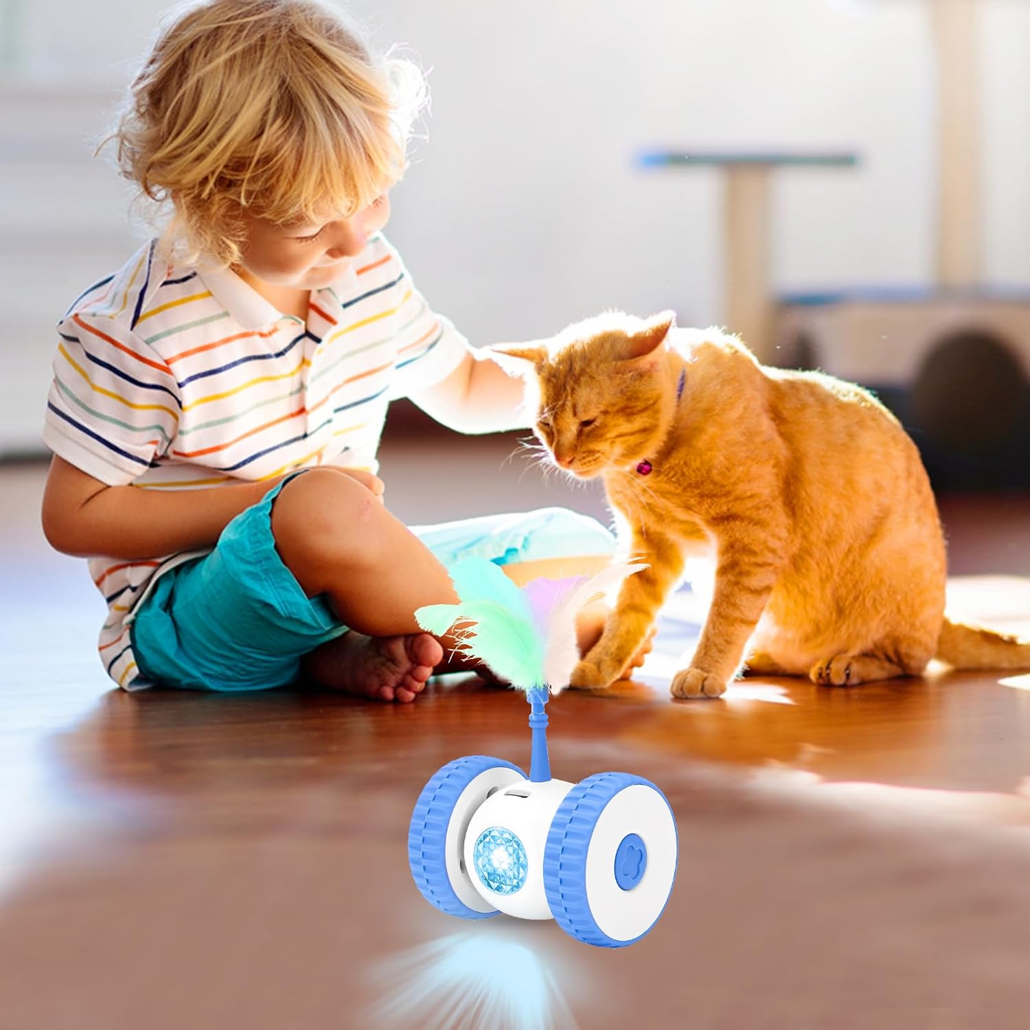 HENGBIRD Cat Toy Self-Employment, Cat Toy Electric with Feathers, Cat Toy Interactive, Interactive Cat Toy Robot Intelligence Toy for Cats, USB Rechargeable (Blue) image number 3