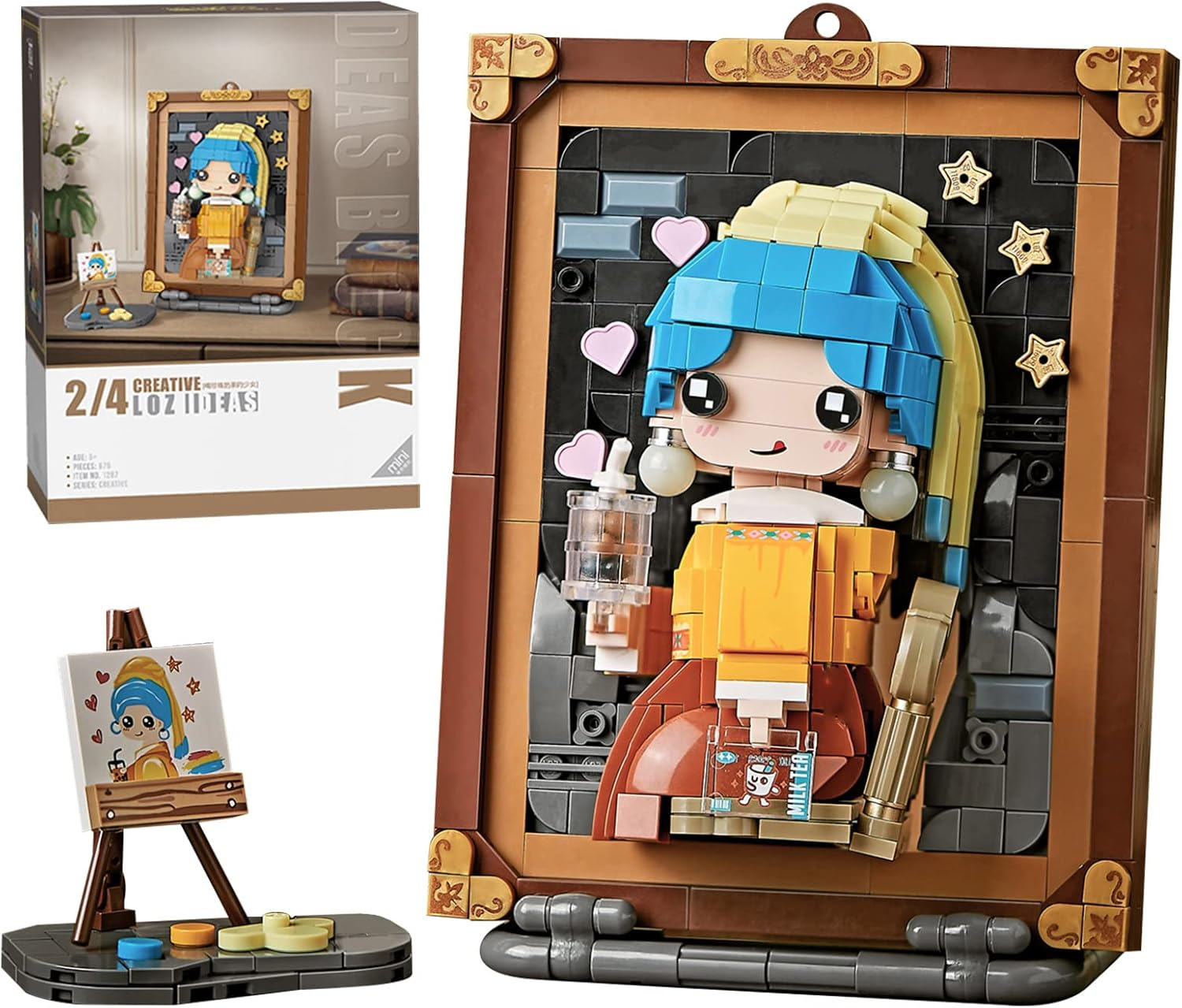 MEIEST Mini Building Blocks 3D World Famous Oil Painting Model Set, Simulation Particles Stereoscopic Painting Collection Building Brick Toy, Home Decor (The Milkmaid)