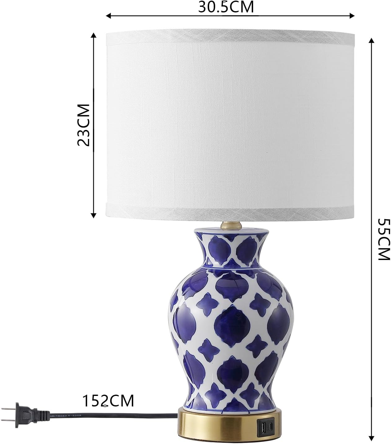 Bedside Table Lamp with USB Ports 2 Pack, 3 Way Dimmable Night Light with Fabric Shade Lampshade, Modern Ceramic Touch Lamp for Bedroom Decor for Living Room Home Office Study, White image number 4