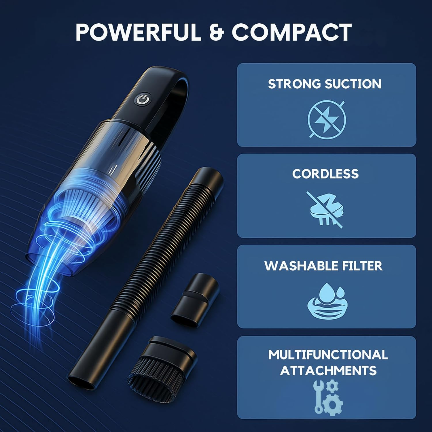 High-Power Cordless Car Vacuum Cleaner &ndash; Portable Handheld Mini Vacuum for Car and Suvs (Black), Lightweight, Portable Interior Cleaner for Cars & Home