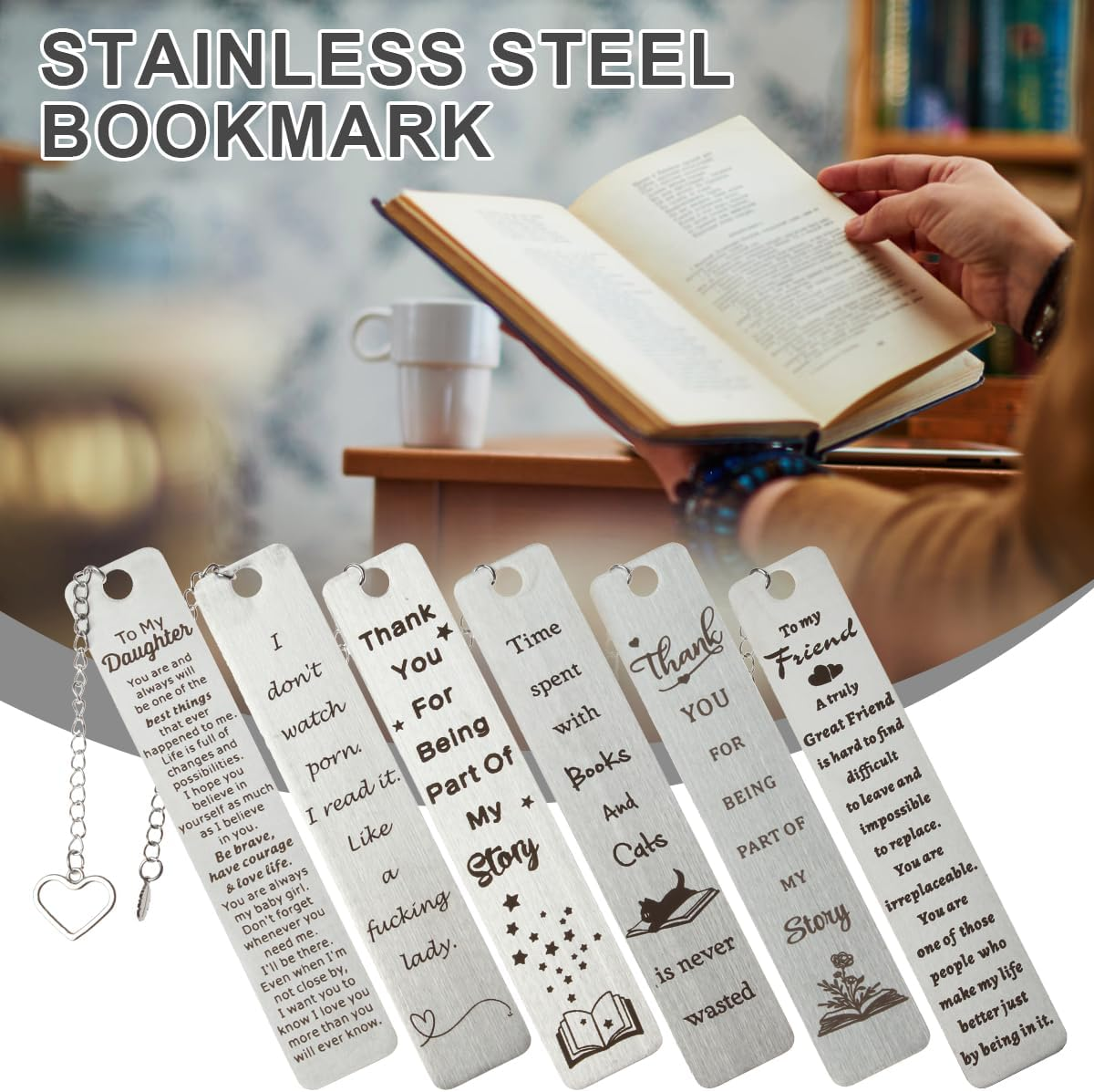 Metal Bookmark,Cozy CORE Funny Gifts Book Mark for Women Men Daughter Reader Book Lovers Best Friend BFF Sister Birthday Gifts Thanksgiving Valentines for Adults Teen Boys Girl - Books And Cats image number 2