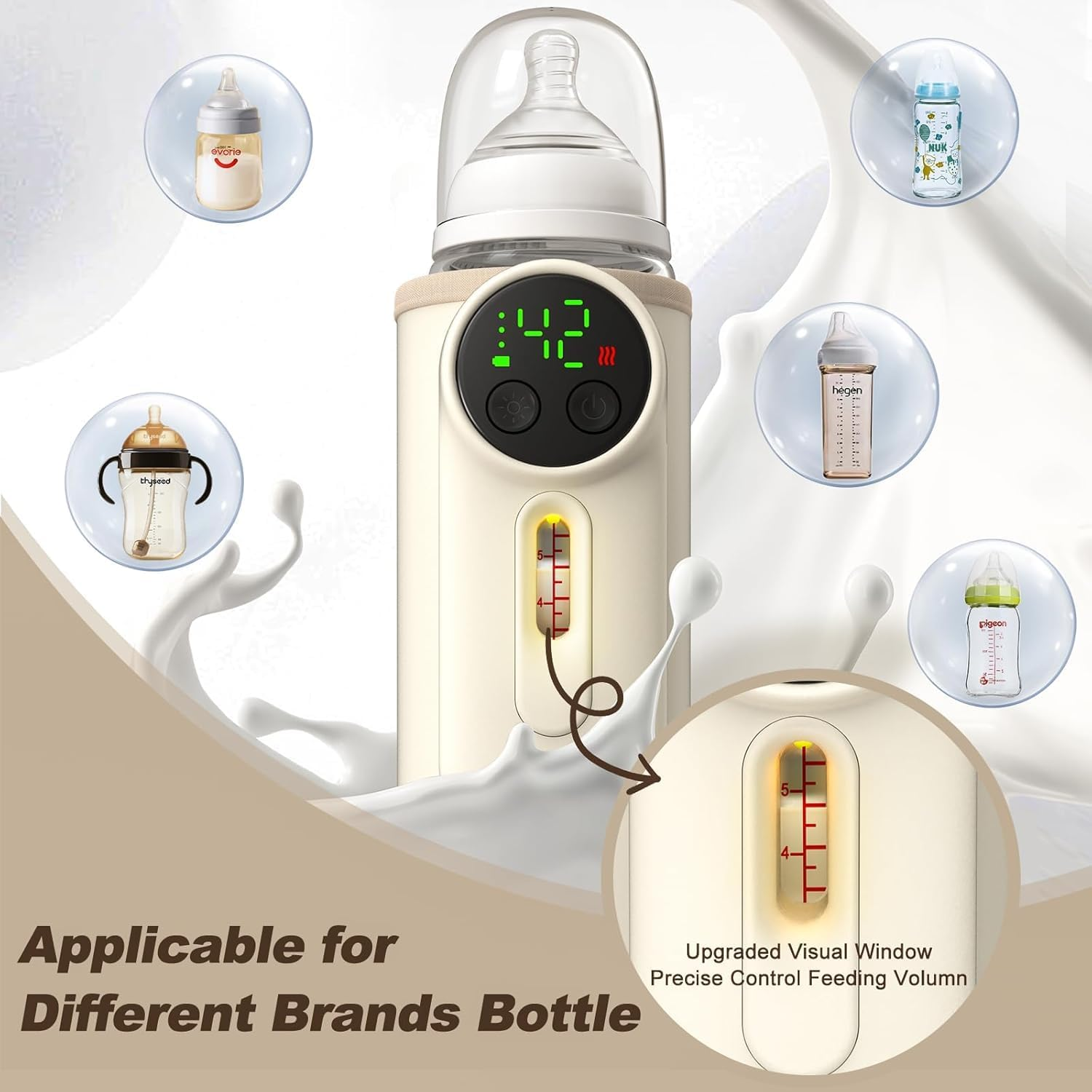 Fast Heating Portable Bottle Warmer for Travel,Monitor Milk Volume,Leak-Proof,Fast Charging&Cordless,Can Use While Charging,Keep Nutrition Bottle Warmer on the Go image number 4