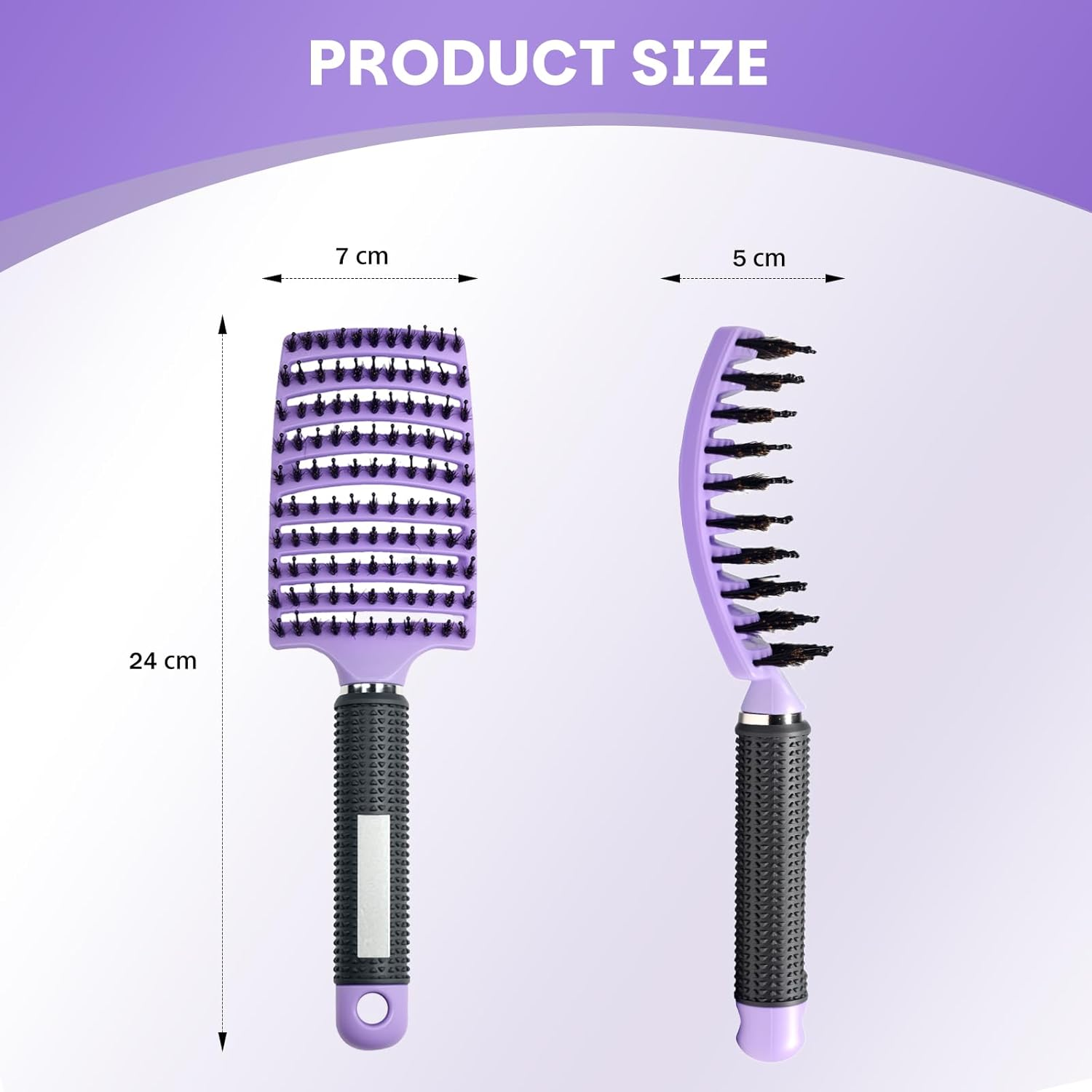 Ouqiesli 2 Pack Curved Vented Detangling Boar Bristle Hair Brush for Curly Hair - Wet & Dry Hair Brush with Scalp Massage, Unisex Ergonomic Design image number 4