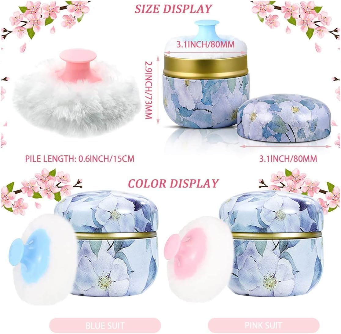 2 Pieces Body Powder Puff and Container Portable for Baby&Women Loose Powder Case Home Travel Powder Box (BLUE) image number 5