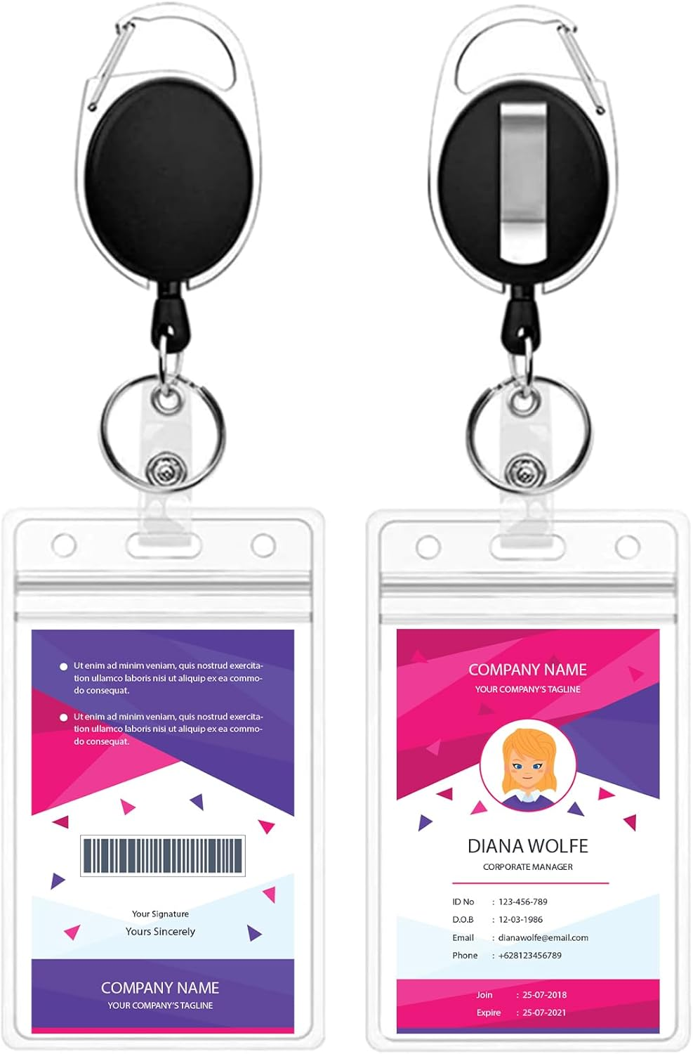2 Pack Retractable Badge Holders, Waterproof Transparent Retractable Keychain Card Case, Metal Id Badge Holder with Belt Clip Key Ring for Id Card Keychain(Color:Clear) image number 3