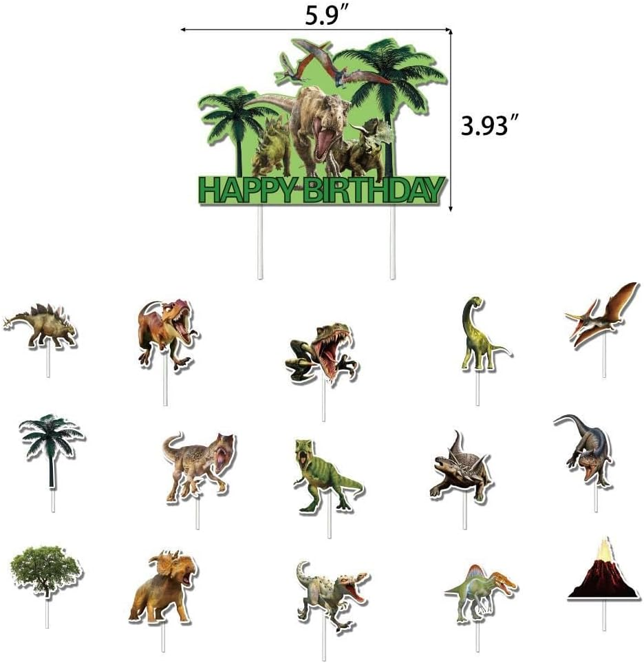 Dinosaur Party Decorations, Jurassic Dinosaur Birthday Party Supplies with T-Rex Birthday Banner, Hanging Swirls, Cake Toppers, Balloons for Boys Girls Jungle Dinosaur World Party image number 4