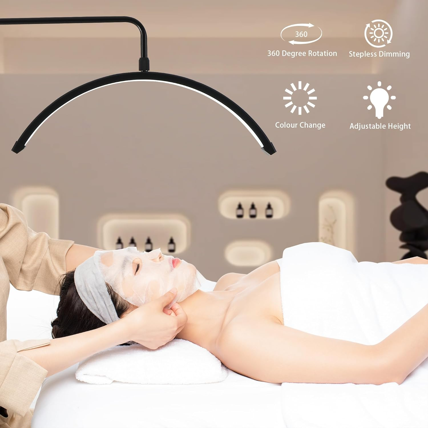 Duowelly 48W Led Half Moon Light with Remote Controller and Button Switch, Eyelash Extension Light Shadowless,Curve Beauty Lights,Lash Lamp,Arch Salon Light for Skincare,Eyebrows,Tattoo,Black - Black image number 3