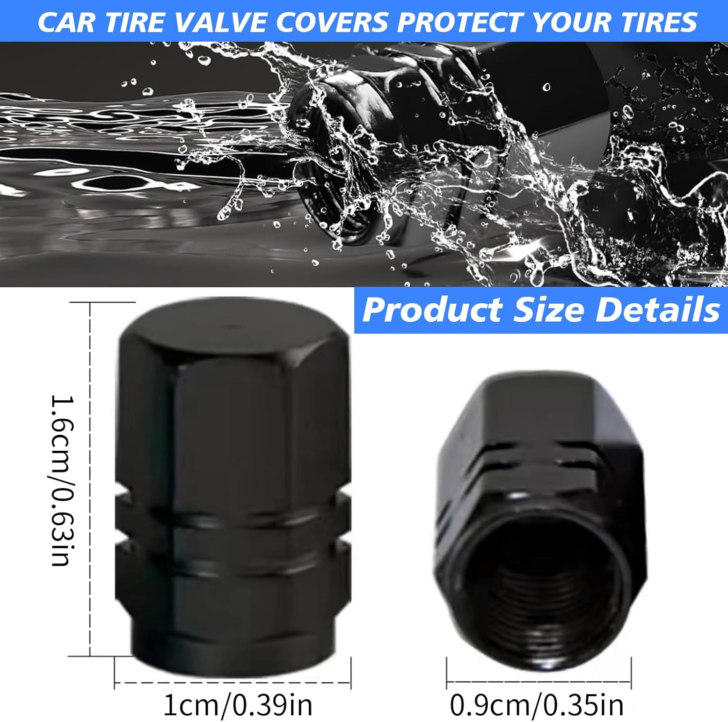 24 PCS Car Tire Valve Stem Caps, Premium Aluminum Alloy Dustproof Valve Covers, Universal Airtight Seal Corrosion-Resistant Wheel Tire Valve Cover for Cars, Suvs, Trucks, Motorcycles, Bikes (Black) image number 4