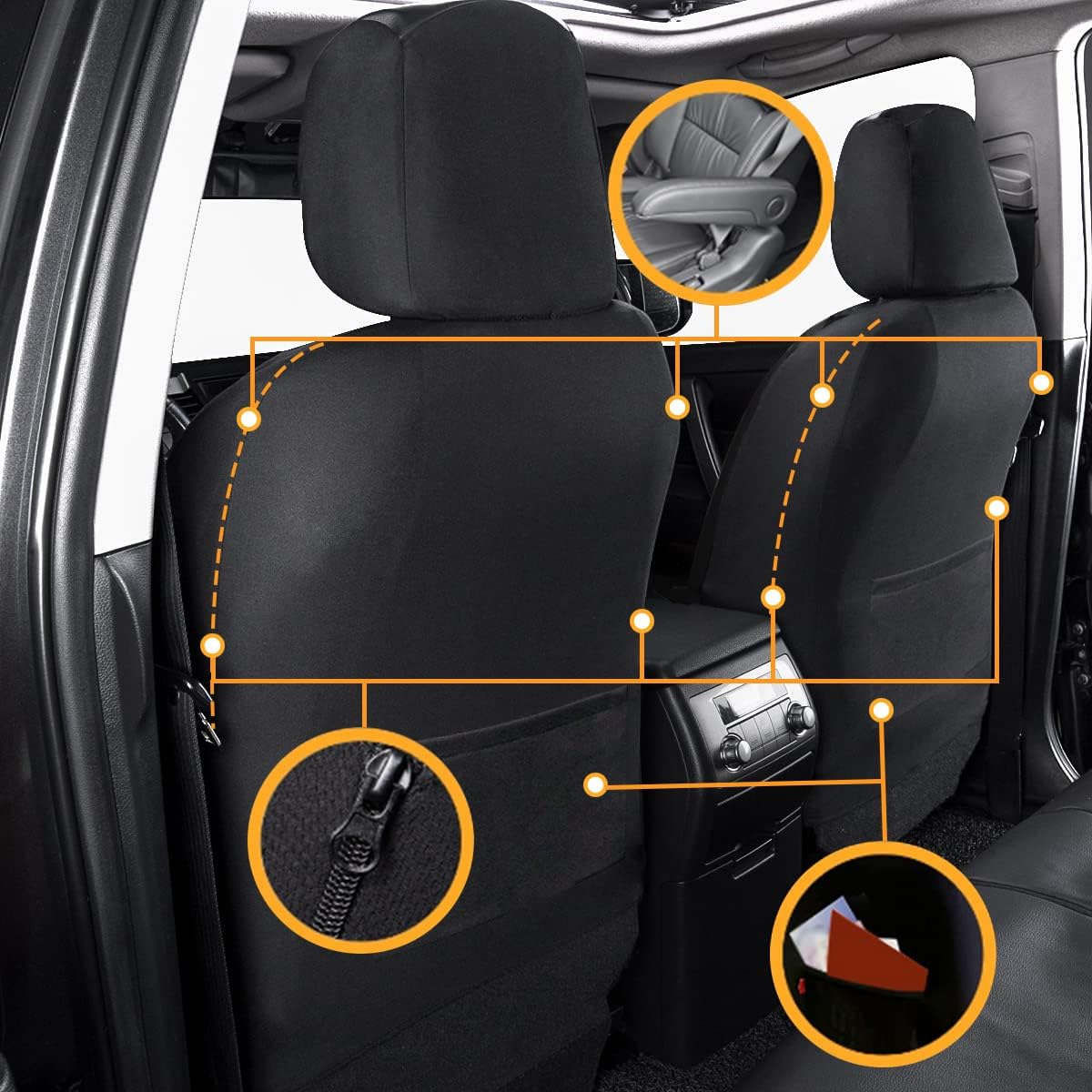 Flying Banner Car Seat Covers Protects Water Proof Faux Leather Carbon Fiber Front and Rear Bench (Black, Full Set - 8PCS) image number 5