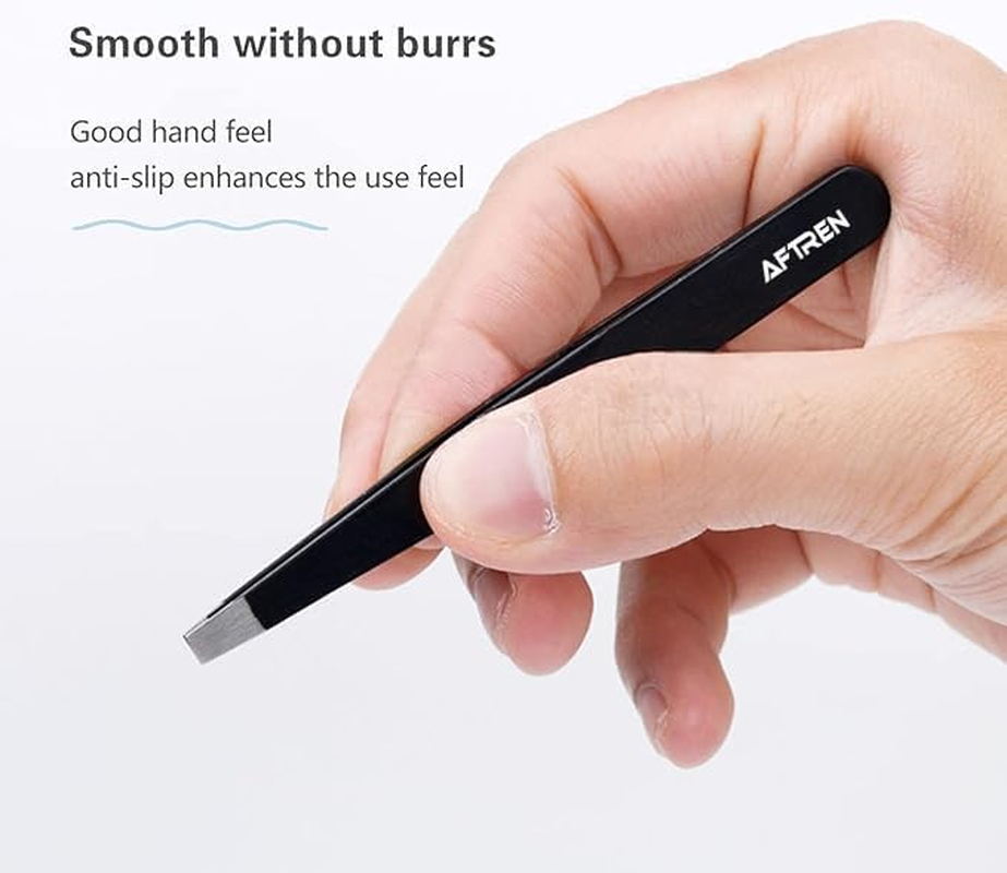 AFTREN Professional Stainless Steel Eyebrow Tweezers Set, Best Precision Tweezers for Eyebrow Plucking, Facial Hair and Blackheads Ingrown Hair Remover (Black)