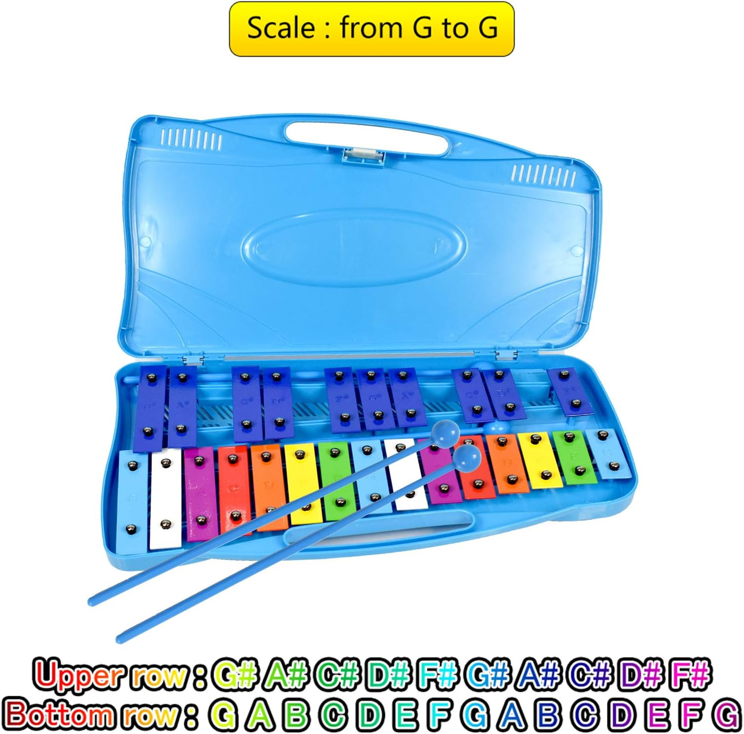 ENNBOM 25 Notes Vibraphone Xylophone Glockenspiel Black Blue Percussion Instrument with Case (Blue Case- Blue) image number 4