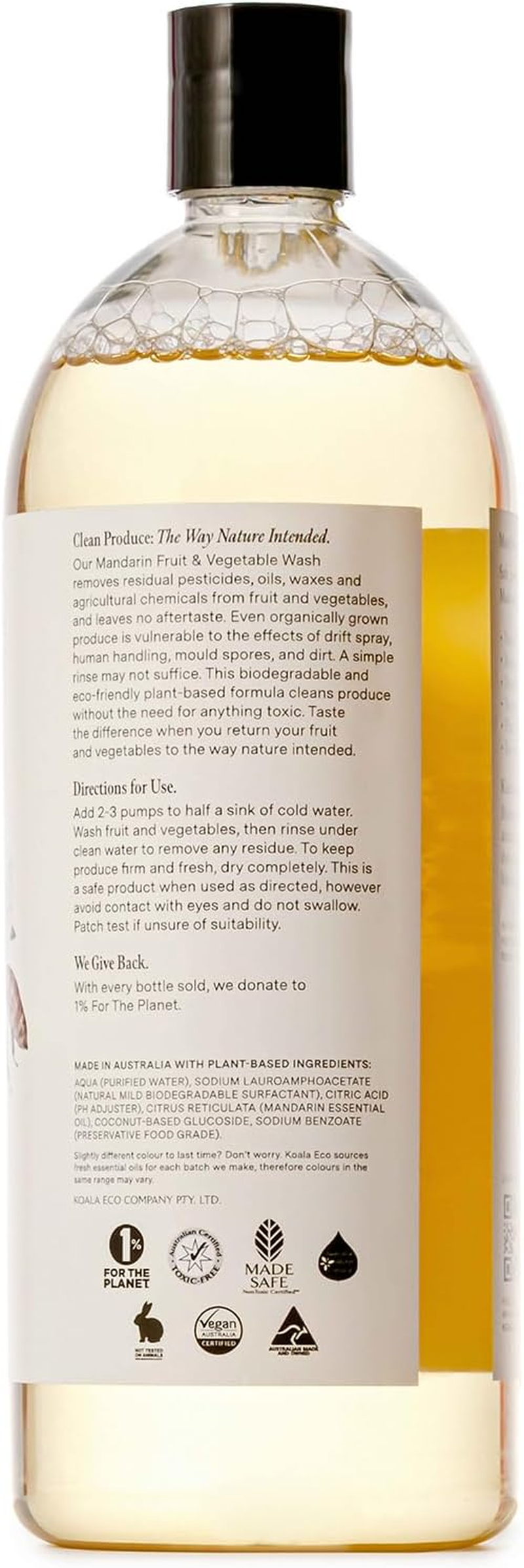 Koala Eco Natural Fruit & Vegetable Wash with Mandarin Essential Oil - Refill - 1000Ml