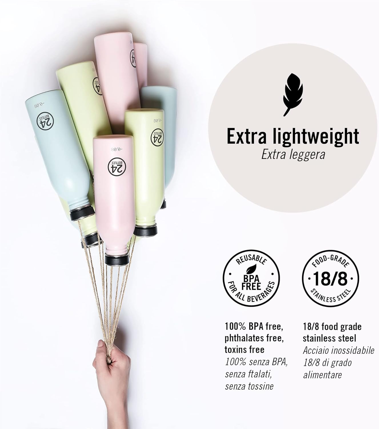 24Bottles Urban 1L/500Ml/250Ml Water Bottle, Drinking Bottle with 100% Density Closure, Eco Bpa-Free Stainless Steel Drinking Bottles with Italian Design [Non-Thermal, Ultralight] image number 1