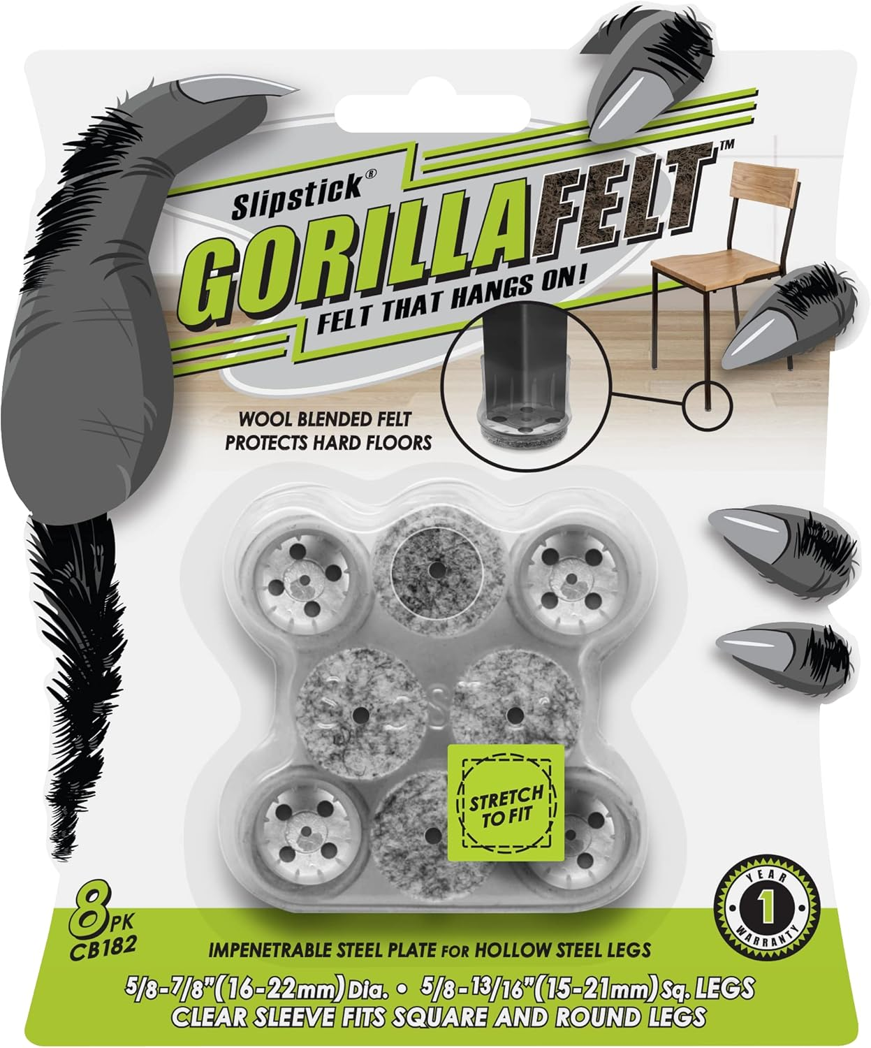 Slipstick Gorillafelt Chair Leg Floor Protectors for Hardwood Floors, Clear Sleeve Felt Pads for Furniture That Stay On, Fits round & Square Legs, Includes 8 Premium Transparent Chair Socks, CB182 image number 4