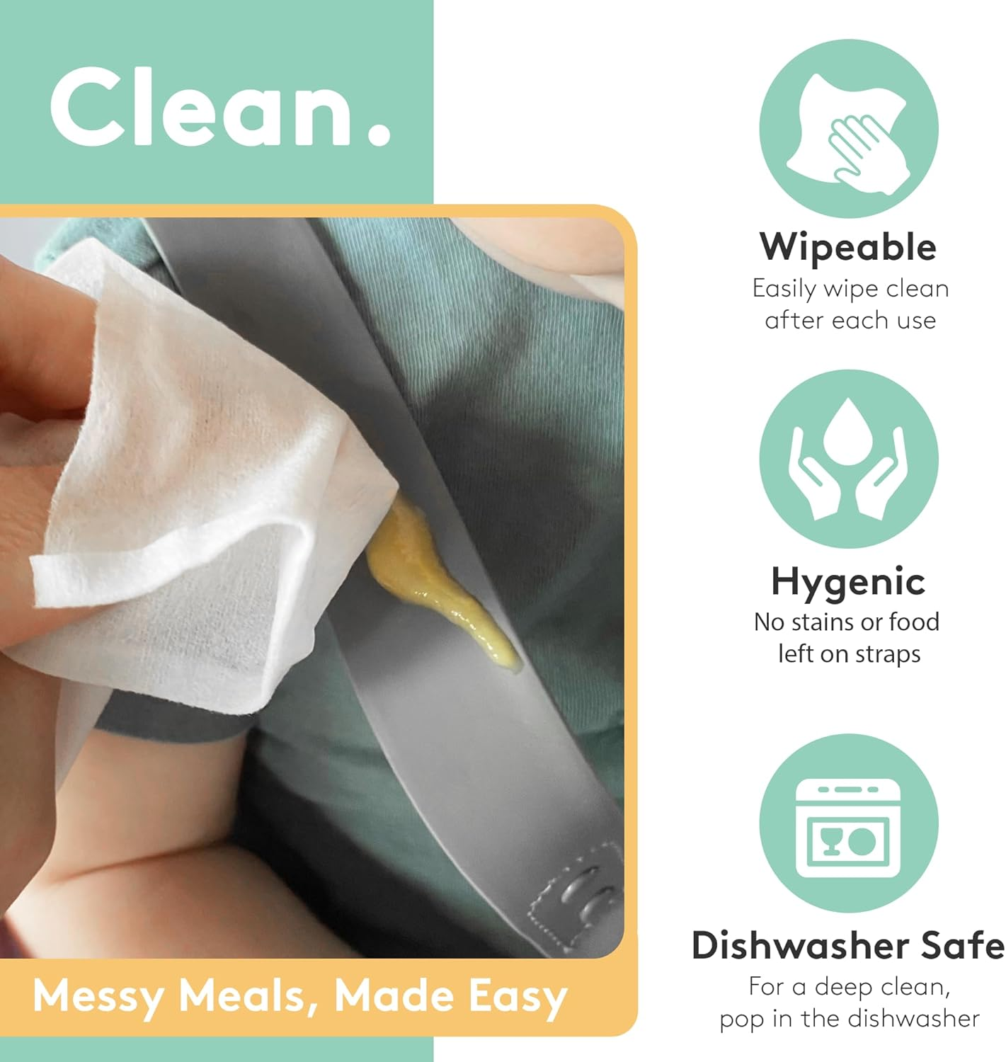 ROKA HARNESS High Chair Straps - Wipeable, Silicone Baby Harness, Universal 5 Point Strap Replacement for Highchairs image number 6